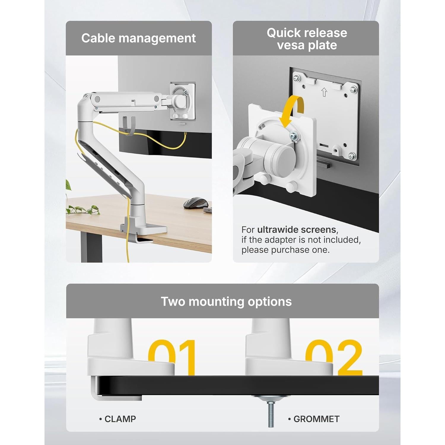 Brazo de Monitor Ajustable monTEK MA1001WH para Pantallas 17-57"