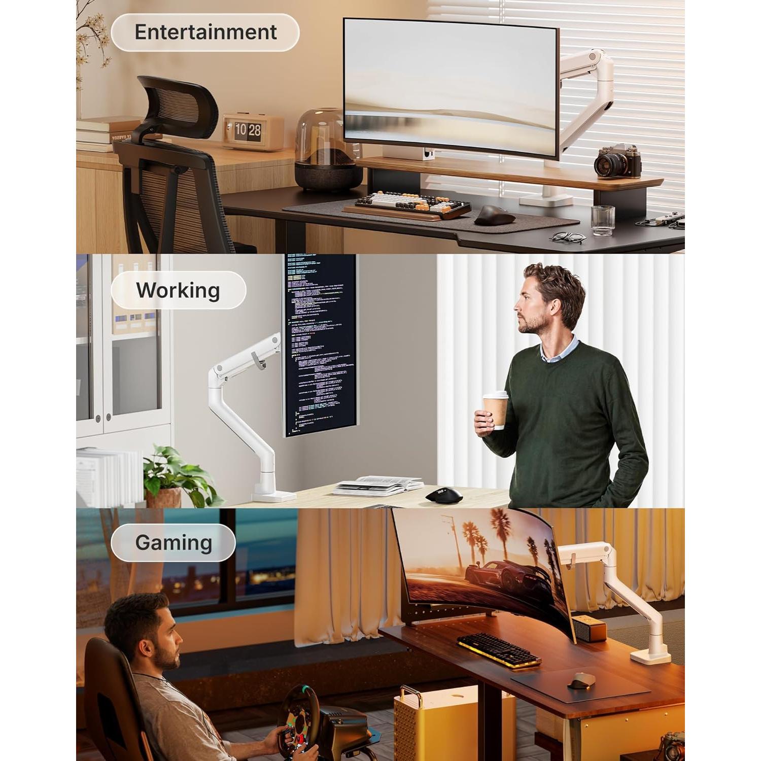 Brazo de Monitor Ajustable monTEK MA1001WH para Pantallas 17-57"