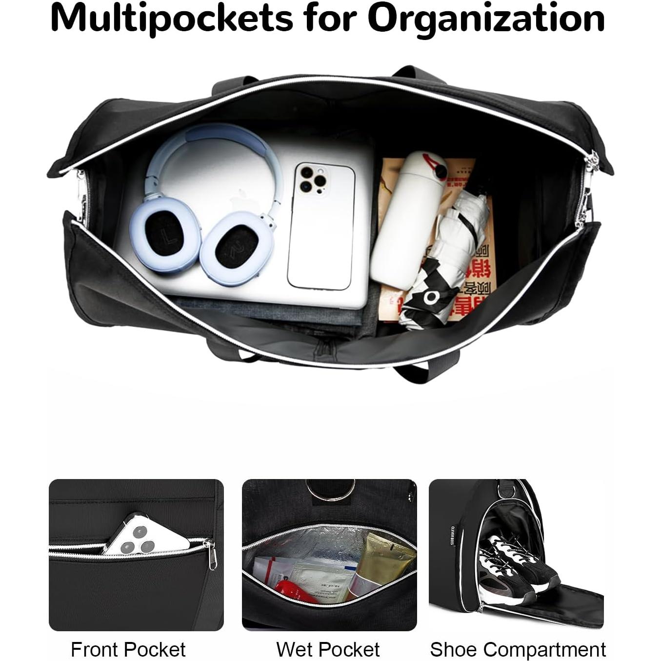 Bolsa Duffle Convertible 34L Outplea Negra con Compartimentos