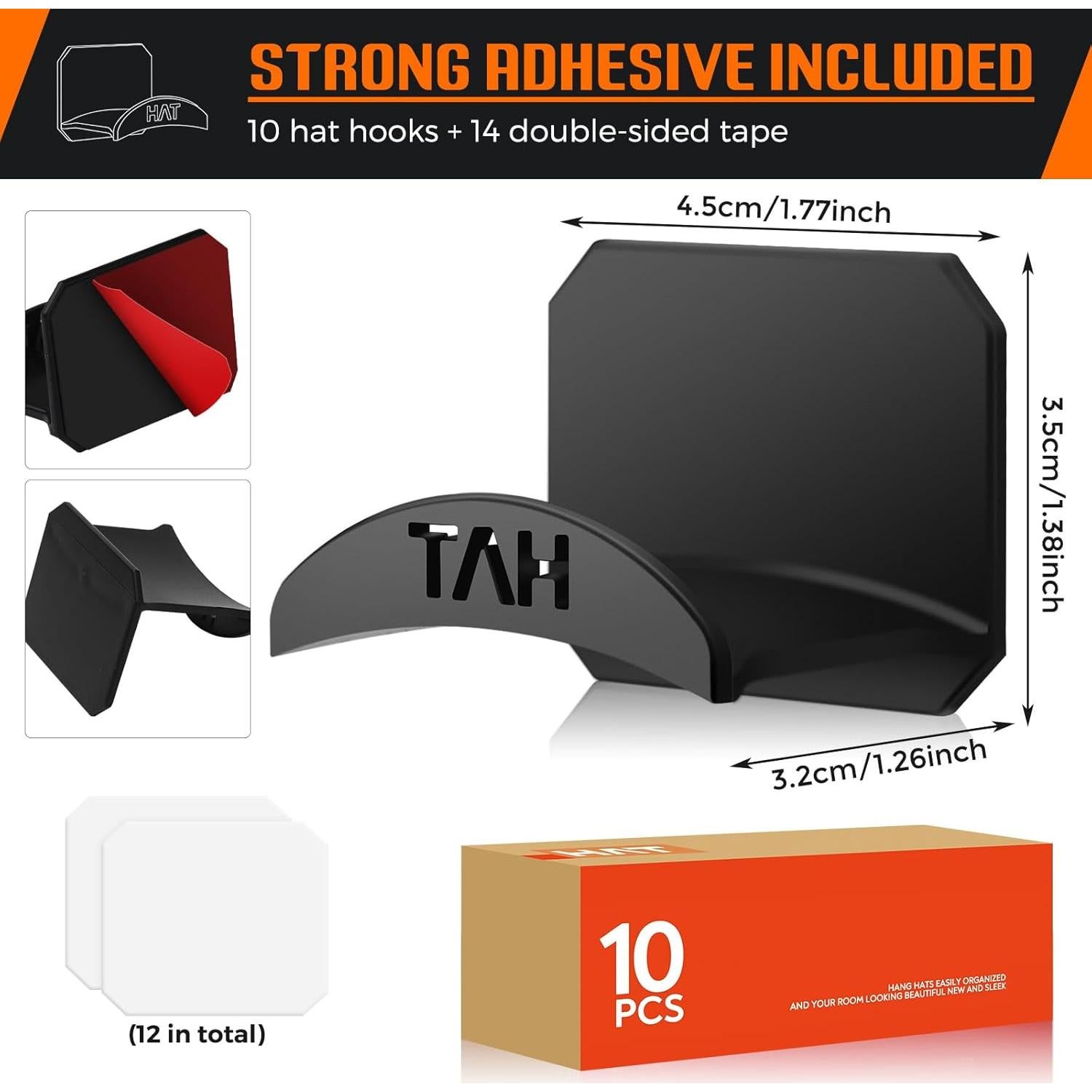 10 Ganchos Autoadhesivos para Sombreros joyliveCY - Negro