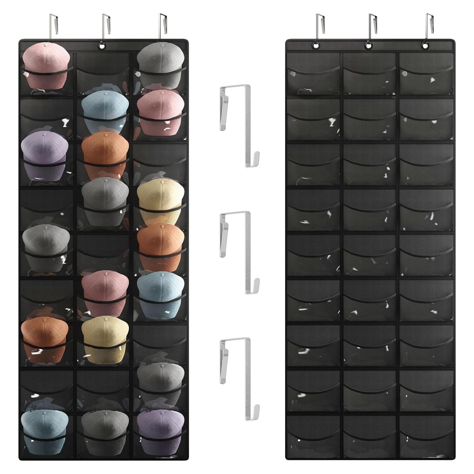 Organizador de Sombreros Fixwal Negro con 27 Bolsillos Transparentes