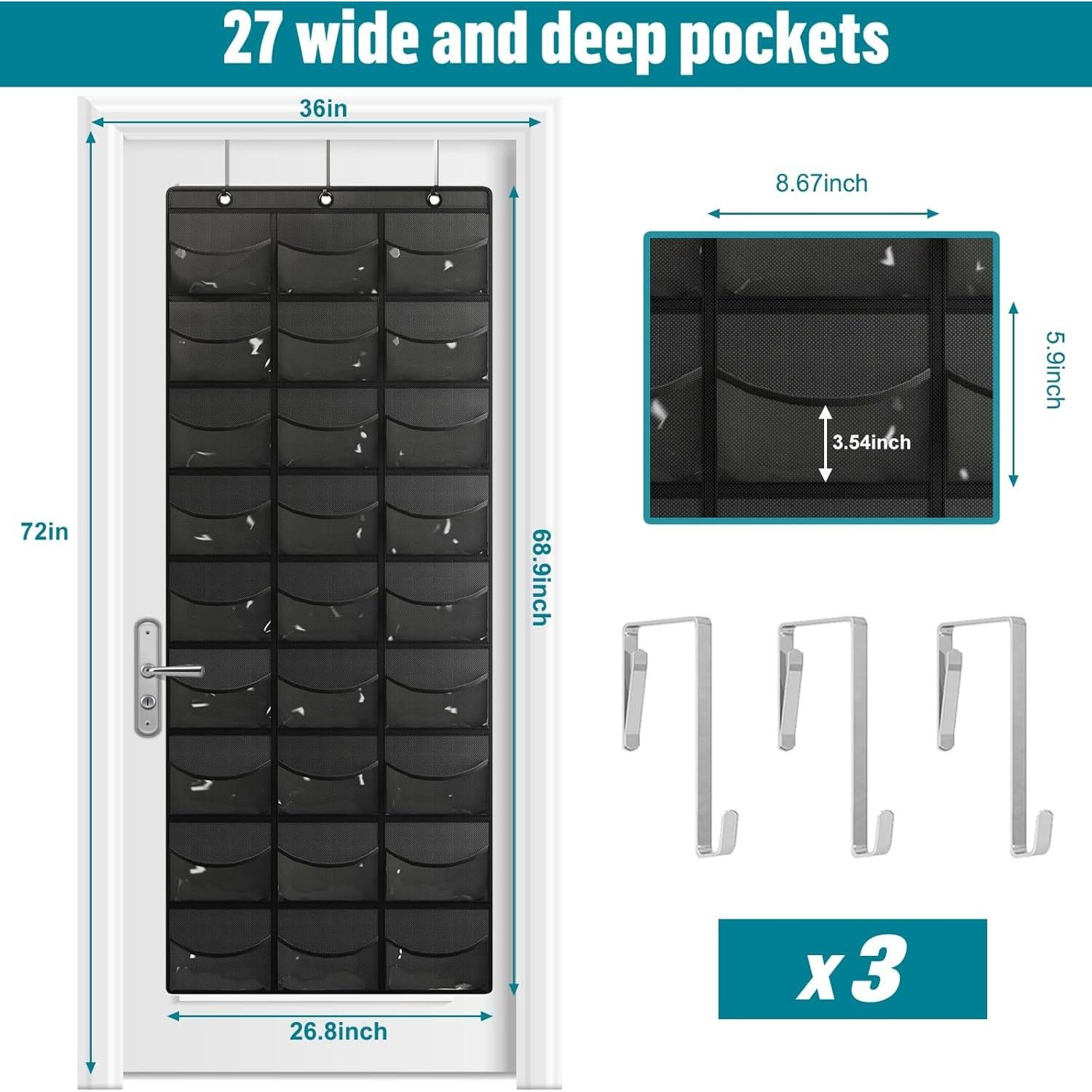 Organizador de Sombreros Fixwal Negro con 27 Bolsillos Transparentes