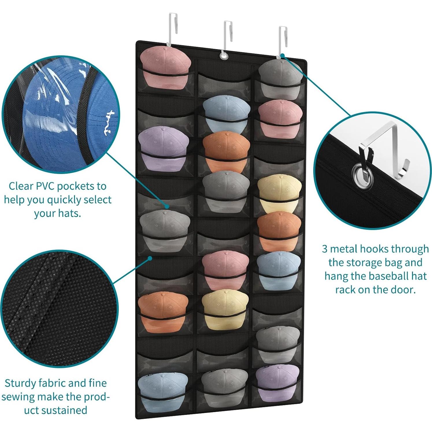 Organizador de Sombreros Fixwal Negro con 27 Bolsillos Transparentes