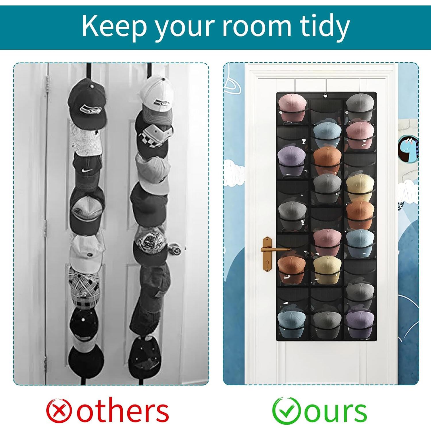 Organizador de Sombreros Fixwal Negro con 27 Bolsillos Transparentes