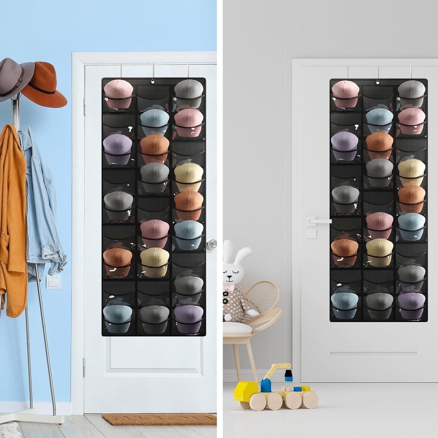 Organizador de Sombreros Fixwal Negro con 27 Bolsillos Transparentes