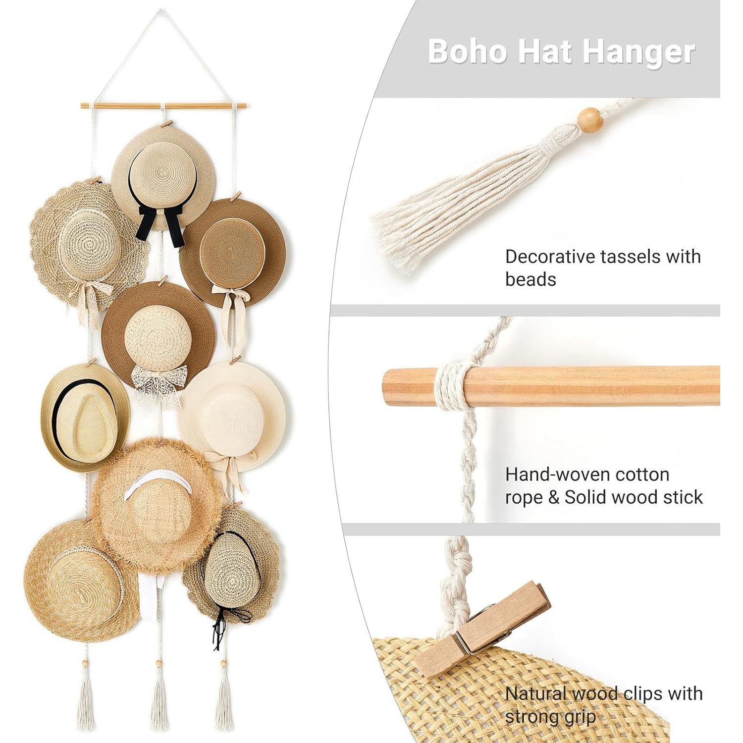 Soporte para Sombreros Mkono, Organizador de Pared Boho 179 cm