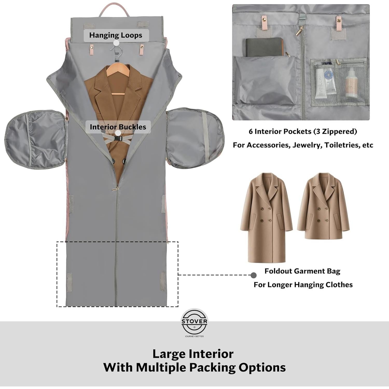 Bolsa de Viaje Convertible STOVER para Ropa - Rosa 2 en 1