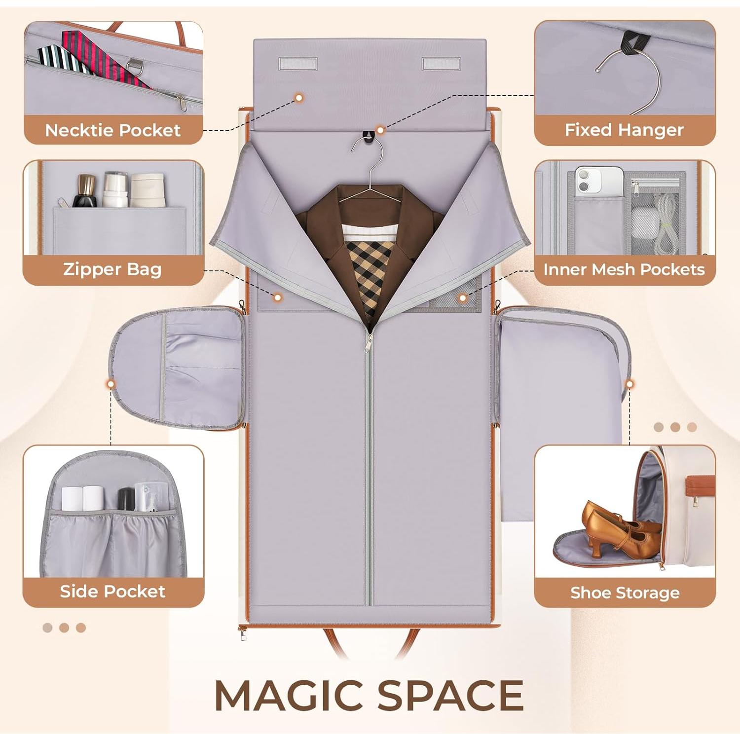 Bolsa de Ropa Convertible Pnelian 60L 2 en 1 Beige