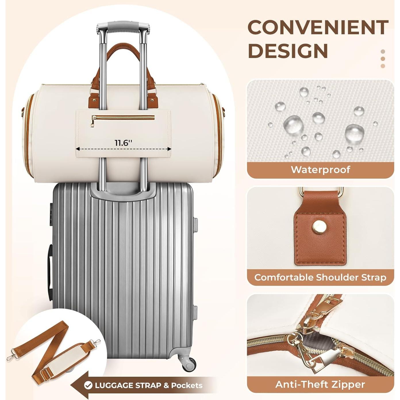 Bolsa de Ropa Convertible Pnelian 60L 2 en 1 Beige