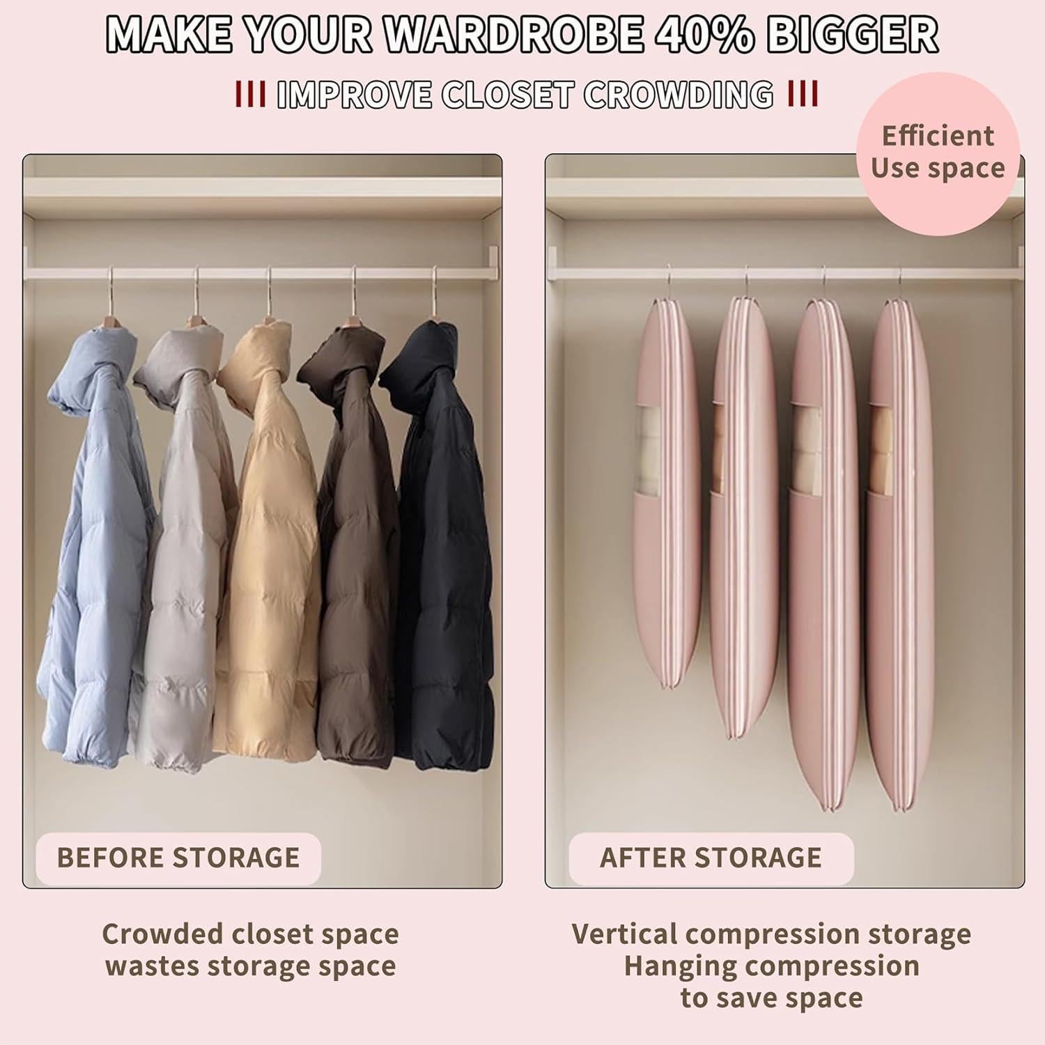 Bolsa de Ropa Colgante CDFUMY XL Rosa 130x58x15 cm