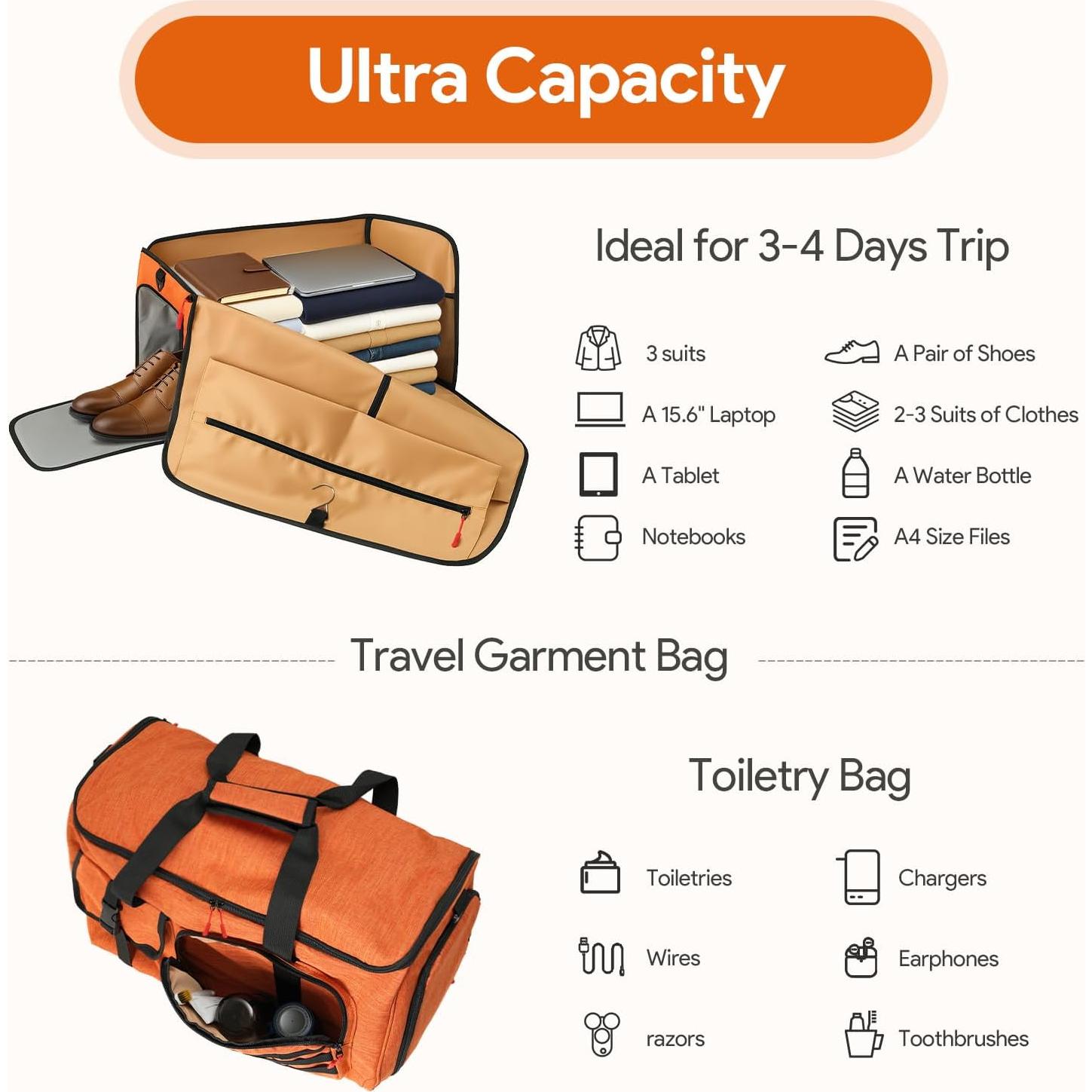 Bolsa Duffle Impermeable HOMQUIET 45L 2 en 1 para Viajar