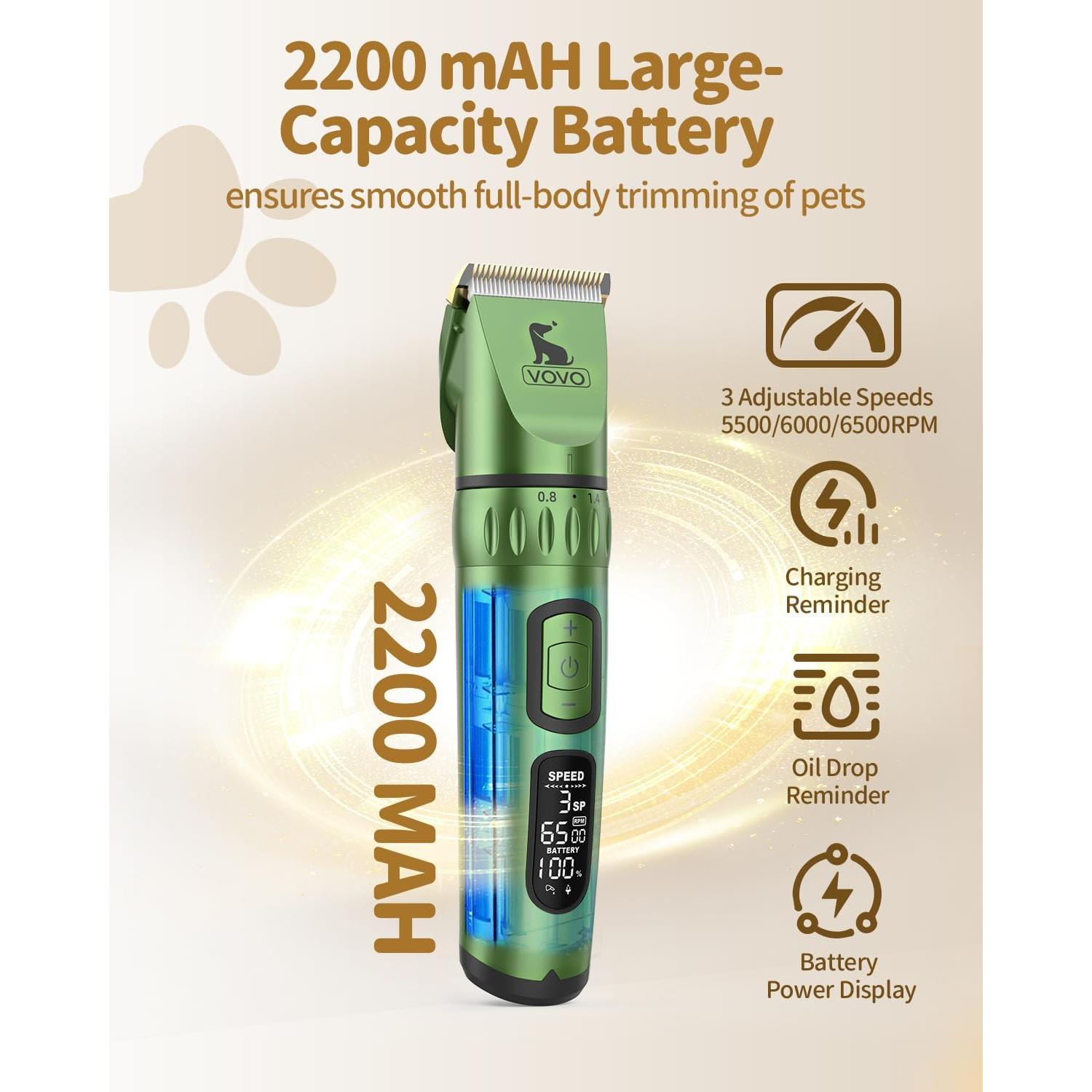 Cortapelos Inalámbrico VOVO para Perros 3 Velocidades Verde