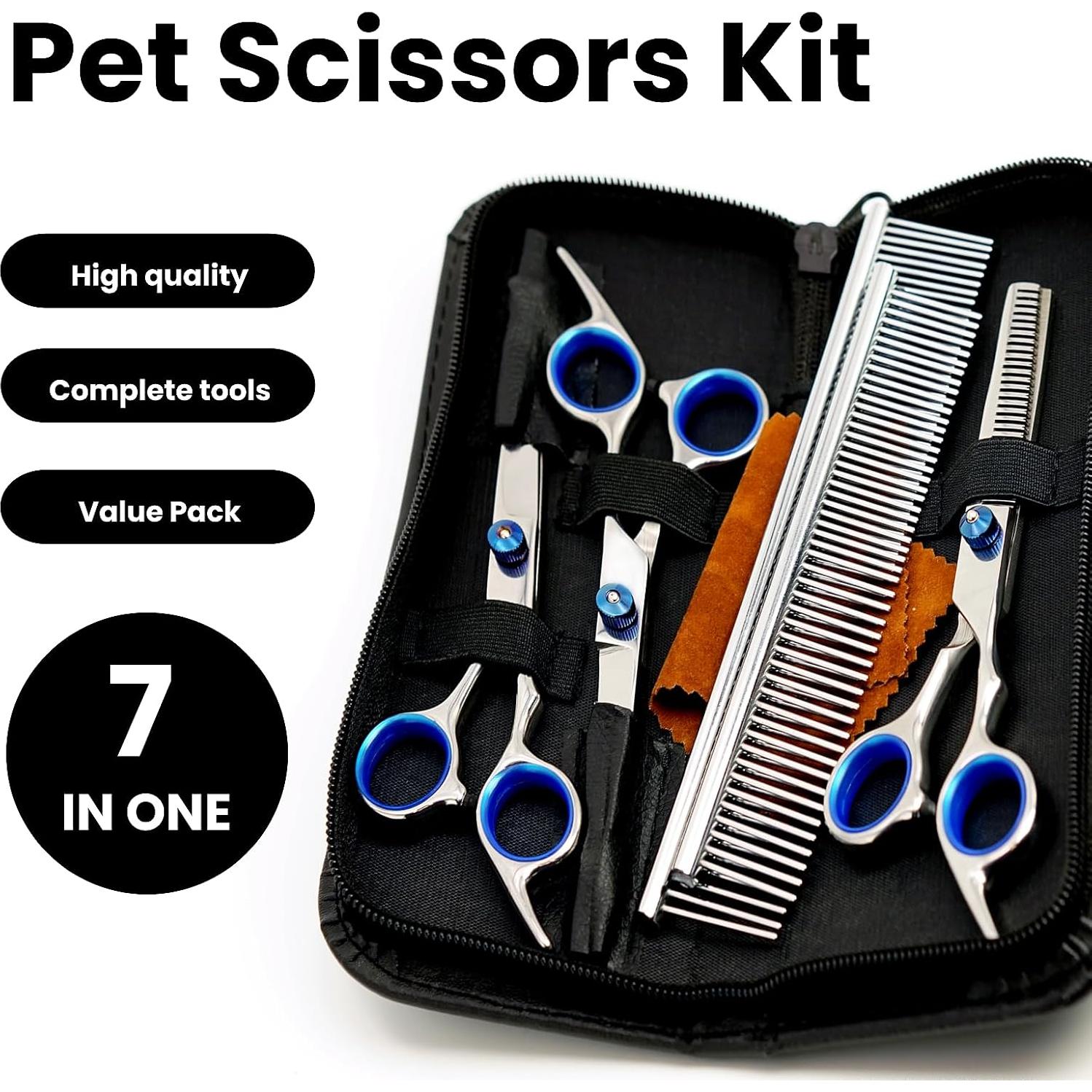 Kit de Tijeras para Mascotas MEDUWEDU 7 en 1 con Peines