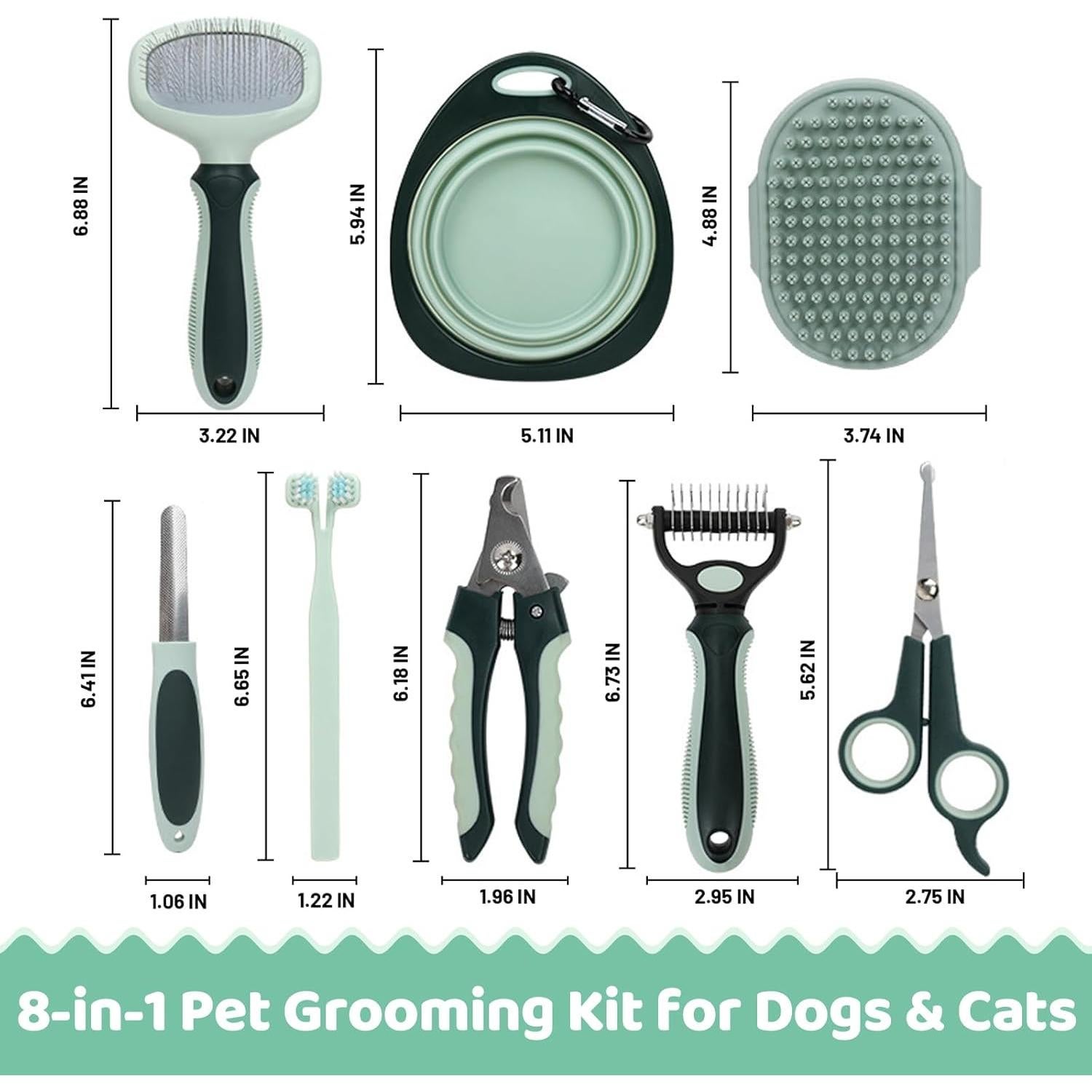 Kit de Aseo 8 en 1 LAMLENT para Perros y Gatos - Cepillo, Cortauñas, Peine, Tijeras, Cepillo de Dientes