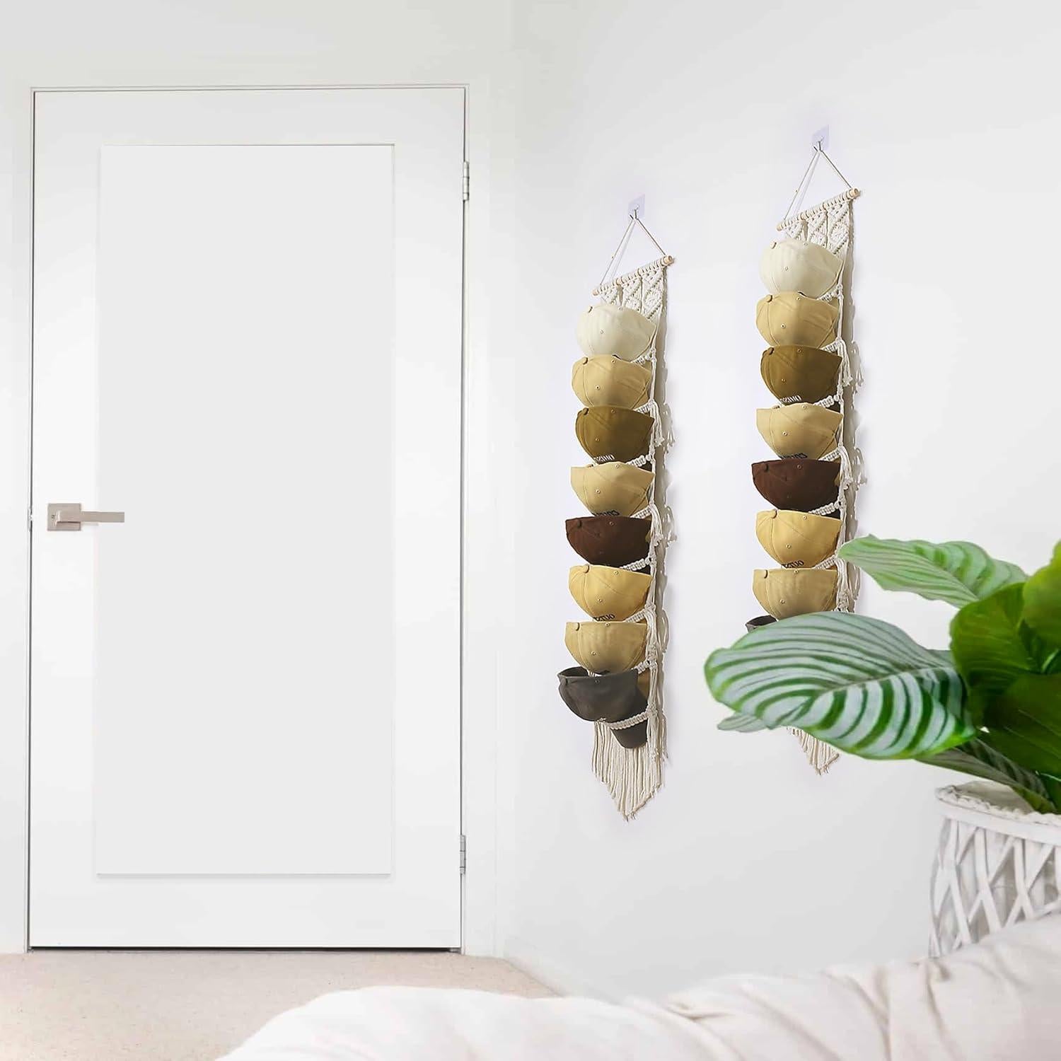 Perchero de Gorras Clysuply de Macramé Beige para 8 Gorras