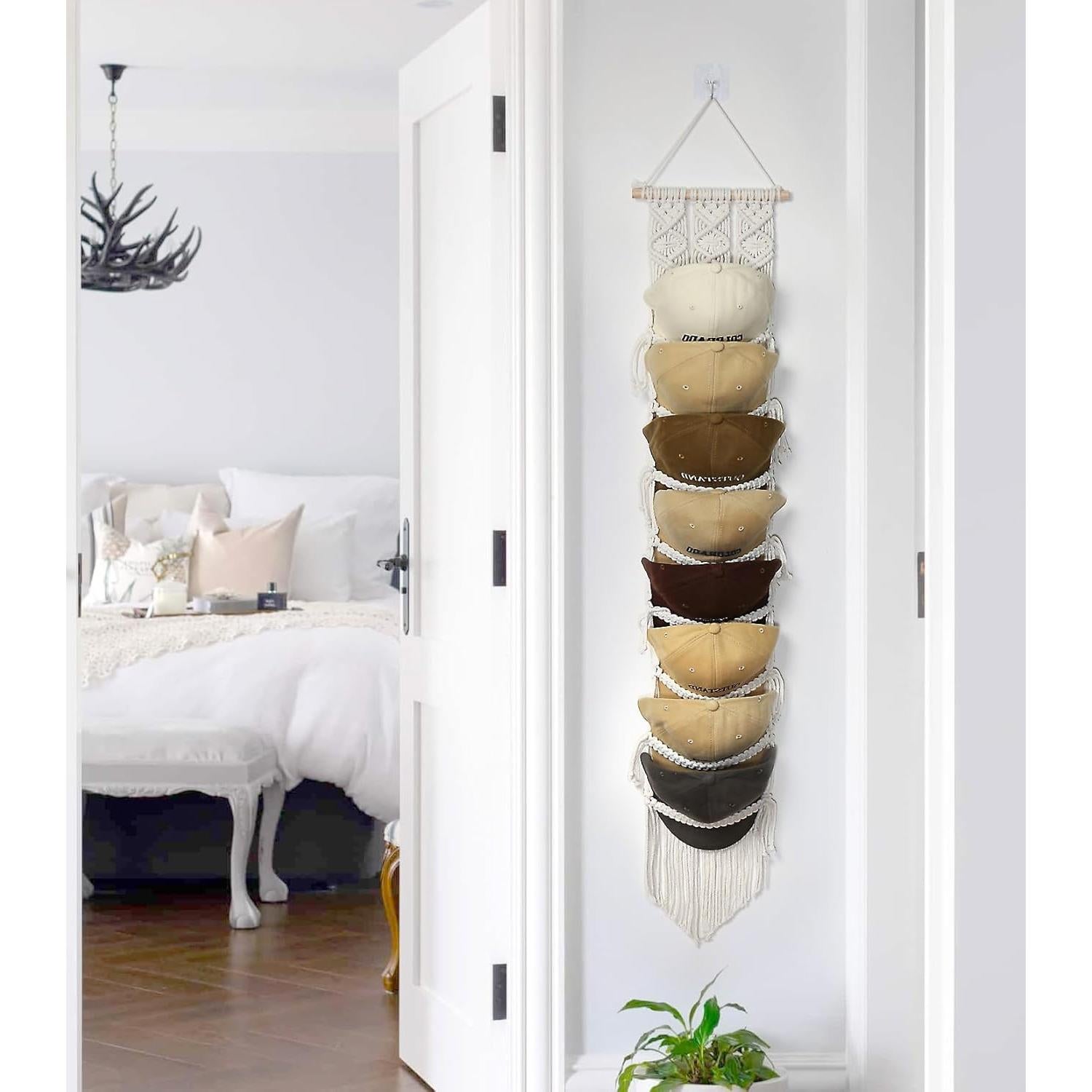 Perchero de Gorras Clysuply de Macramé Beige para 8 Gorras