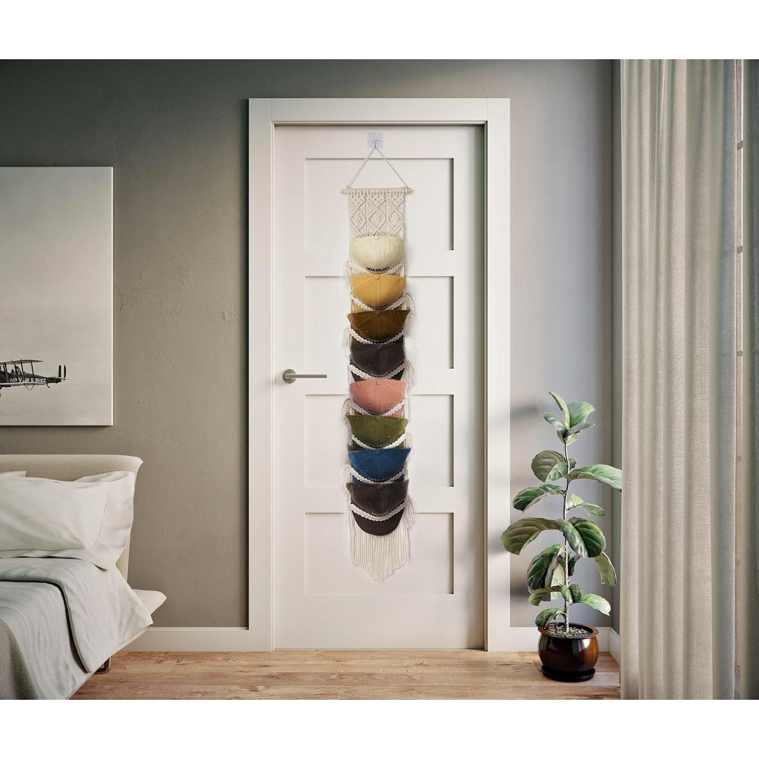 Perchero de Gorras Clysuply de Macramé Beige para 8 Gorras