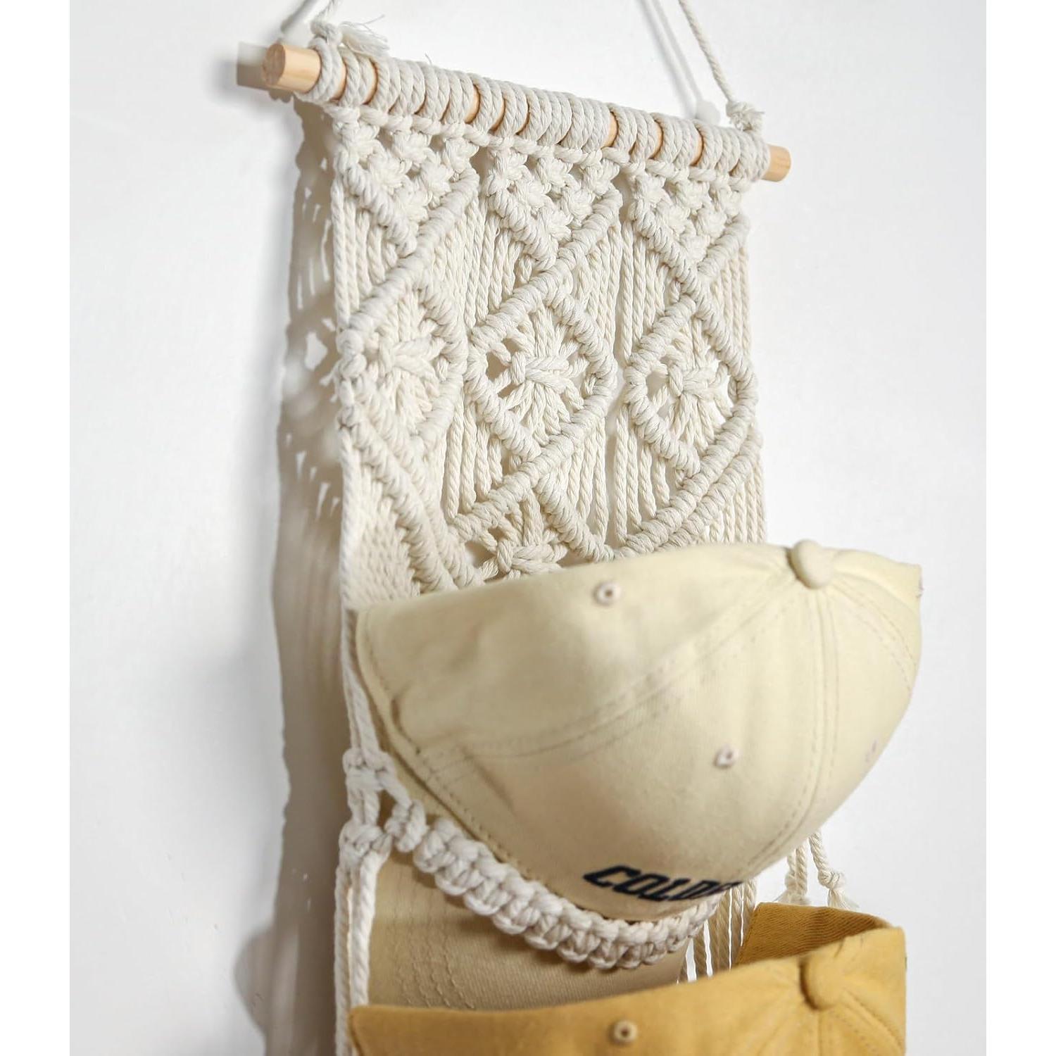 Perchero de Gorras Clysuply de Macramé Beige para 8 Gorras