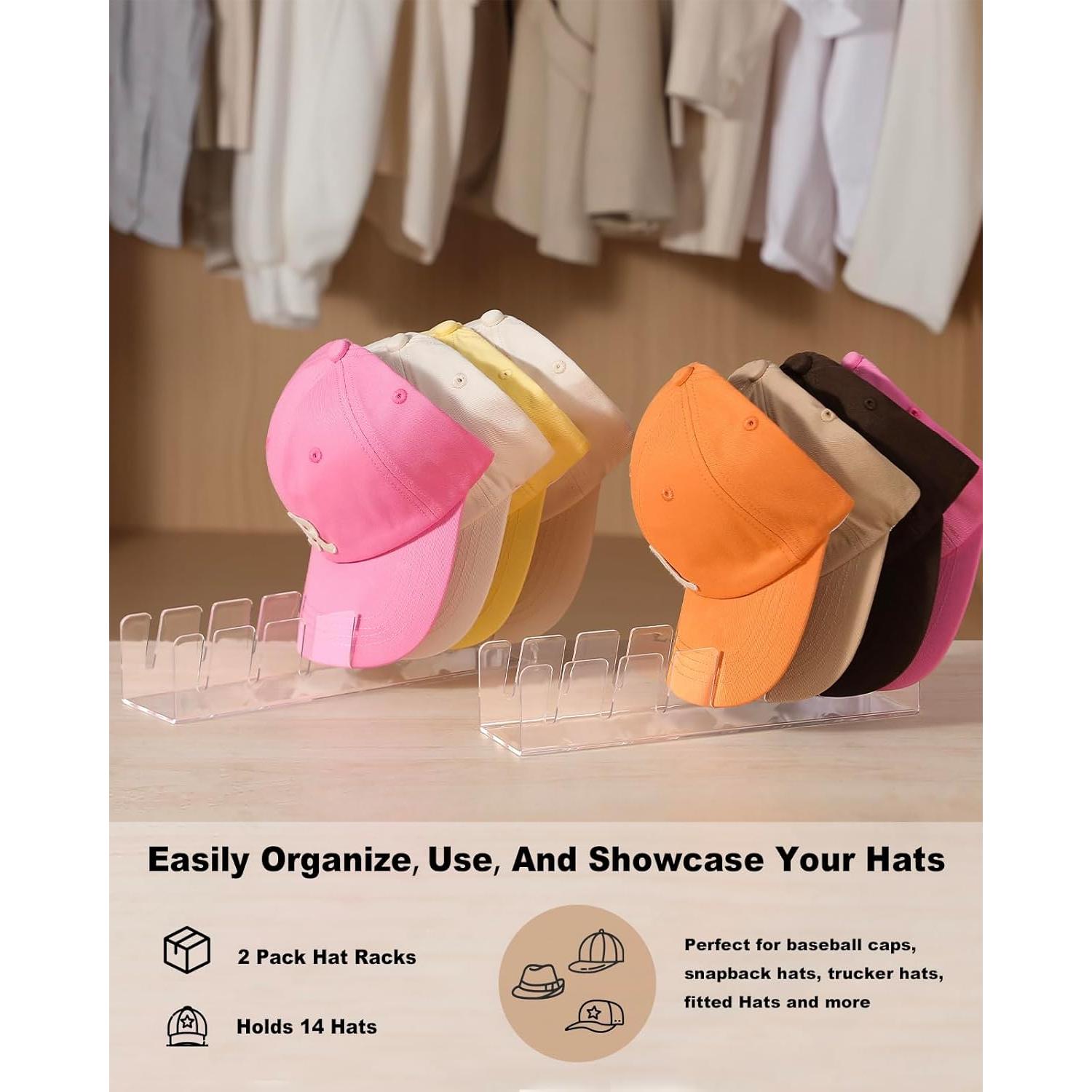 Organizador de Sombreros Acrílico ZORCOR - Paquete de 2, Almacena 14 Gorras