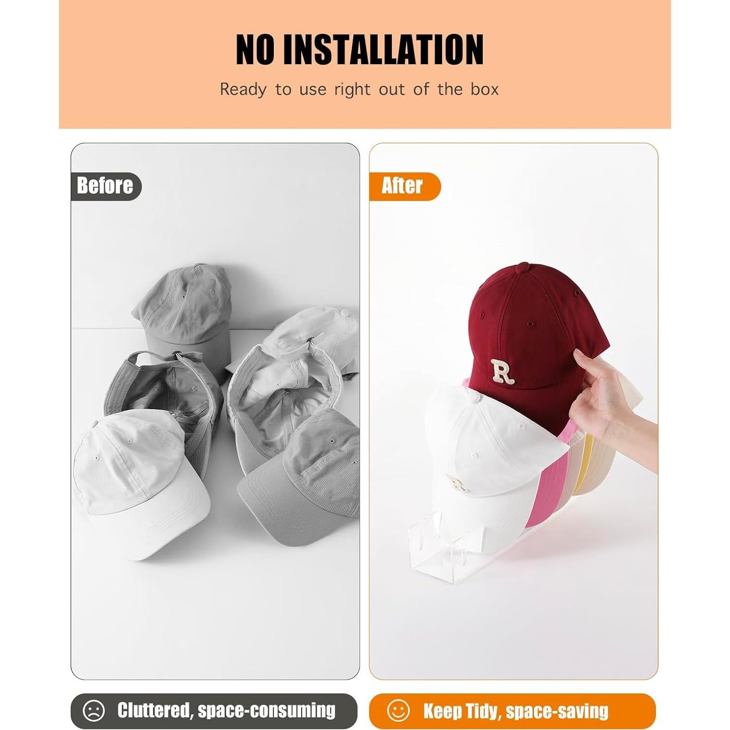 Organizador de Sombreros Acrílico ZORCOR - Paquete de 2, Almacena 14 Gorras