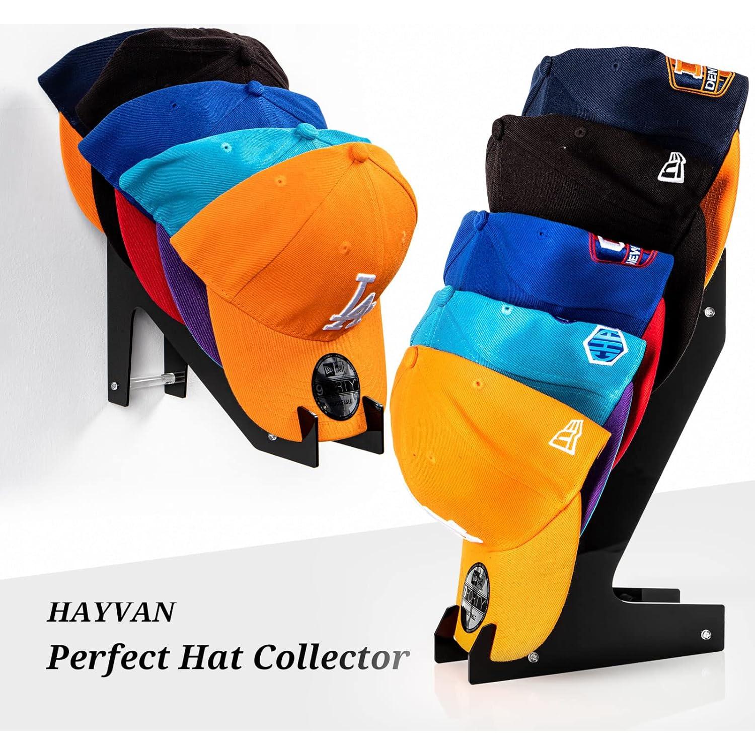 Soporte para Sombreros HAYVAN - Acrílico Negro - Montaje Pared o Pie - Hasta 10 Gorras