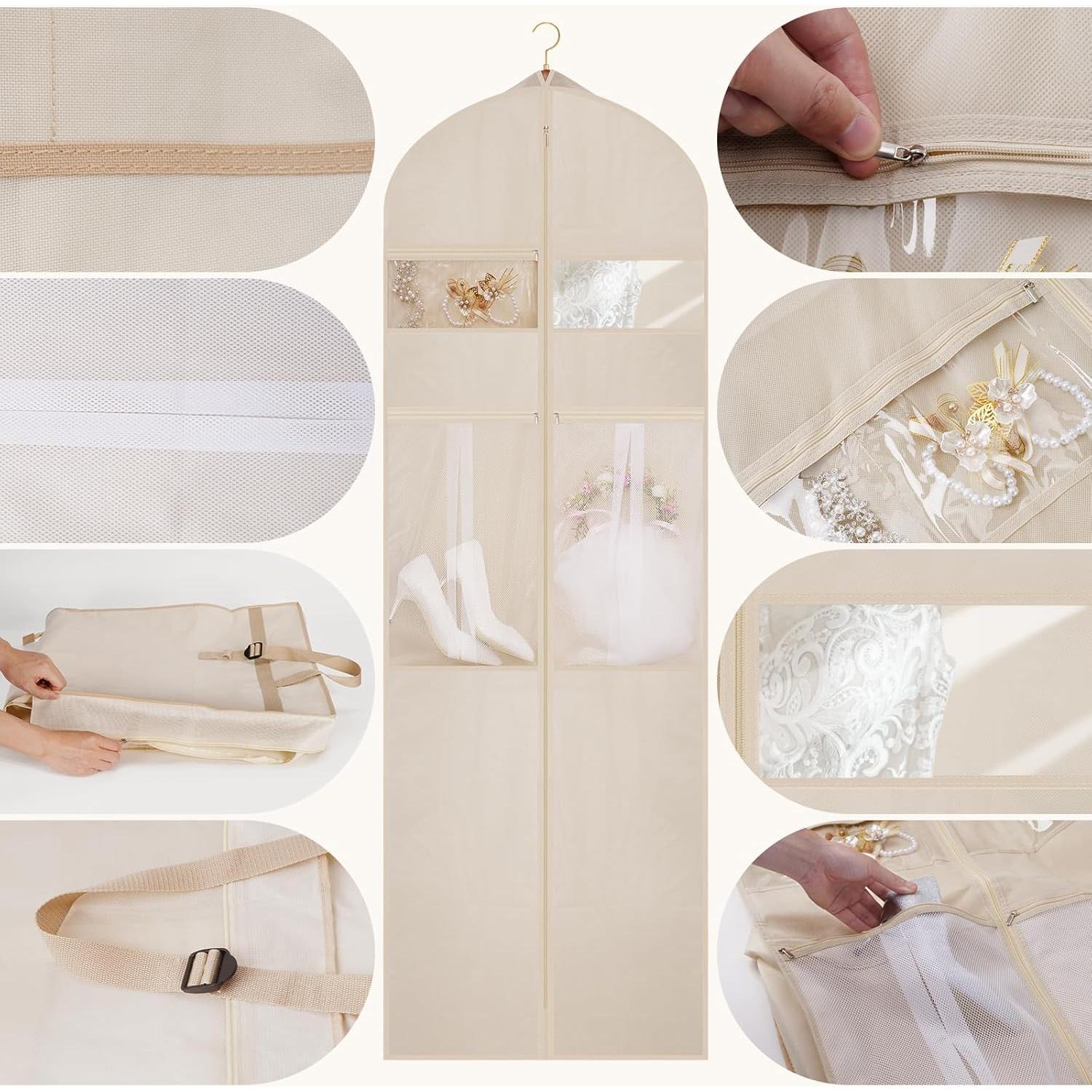 Bolsa de Vestido de Novia TANGKA 182.88 cm con 6 Bolsillos Beige