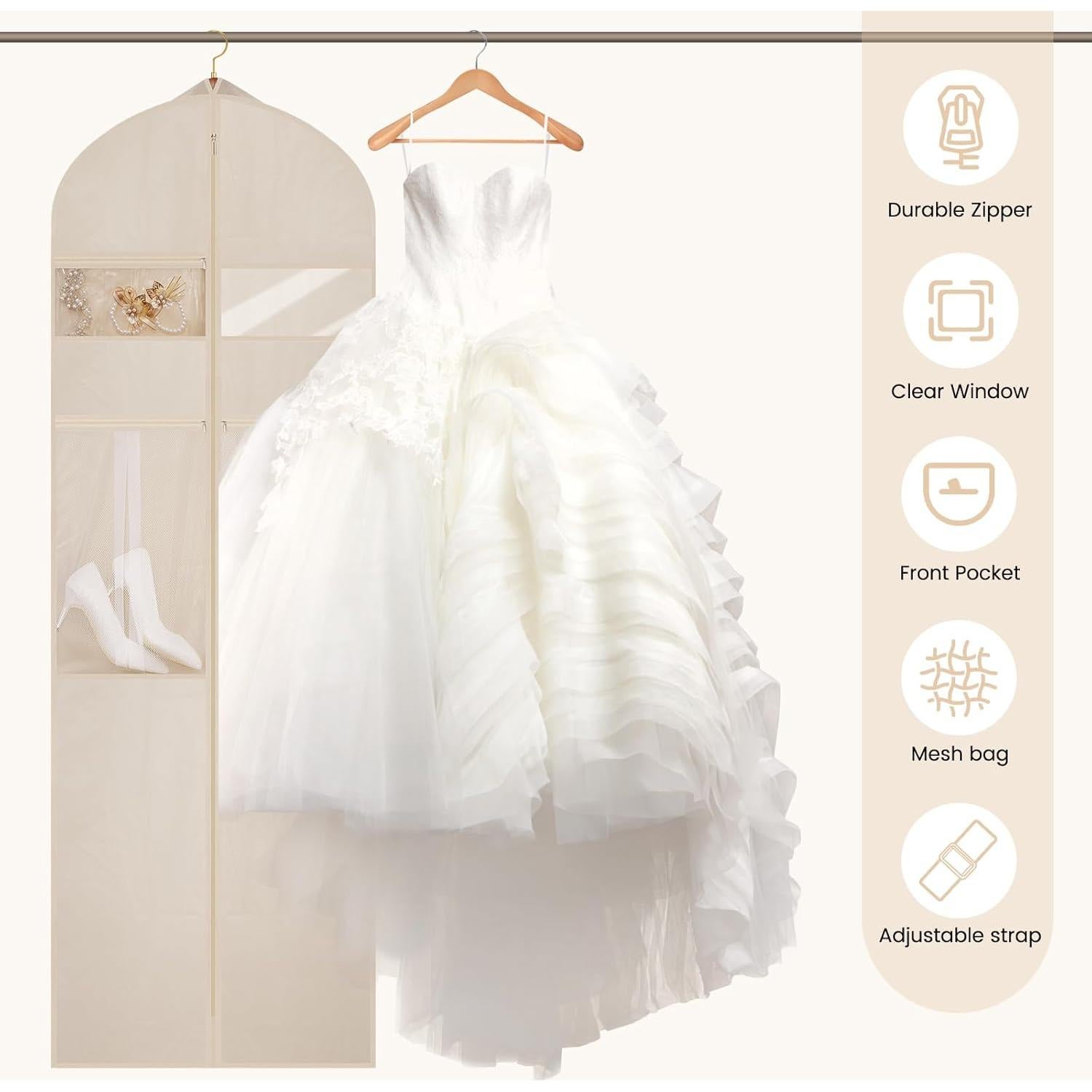 Bolsa de Vestido de Novia TANGKA 182.88 cm con 6 Bolsillos Beige