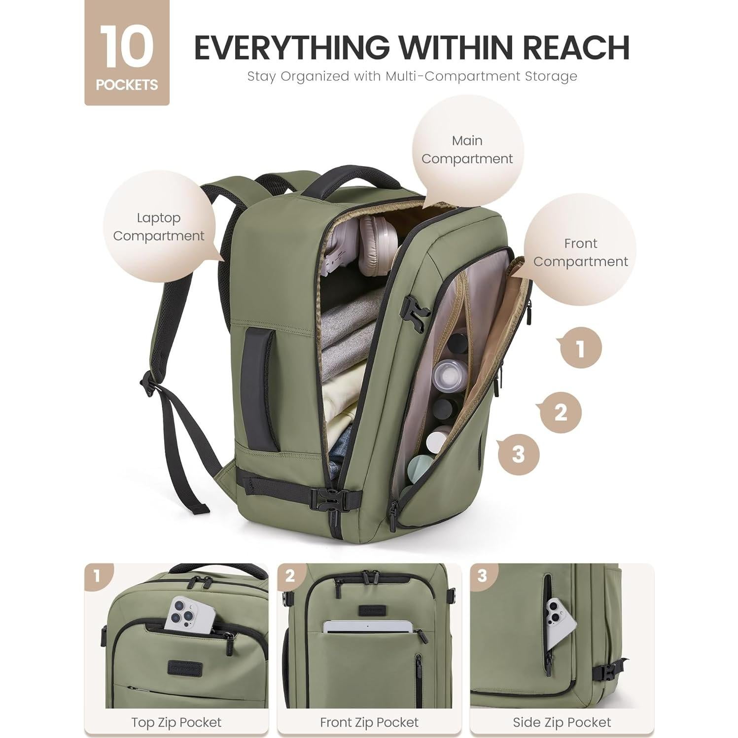 Mochila de Viaje LOVEVOOK 40L para Laptop 17.3" con Bolsa de Ropa