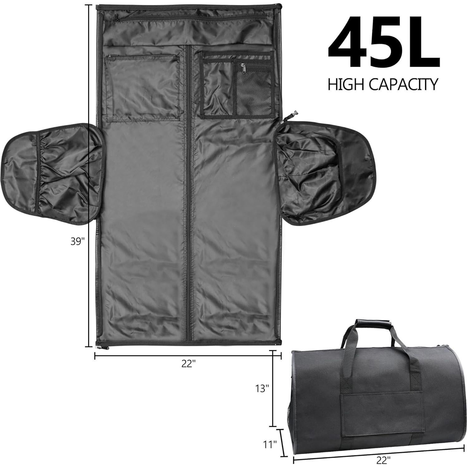 Bolsa de Viaje Convertible Kalawen 45L Negra con Compartimentos