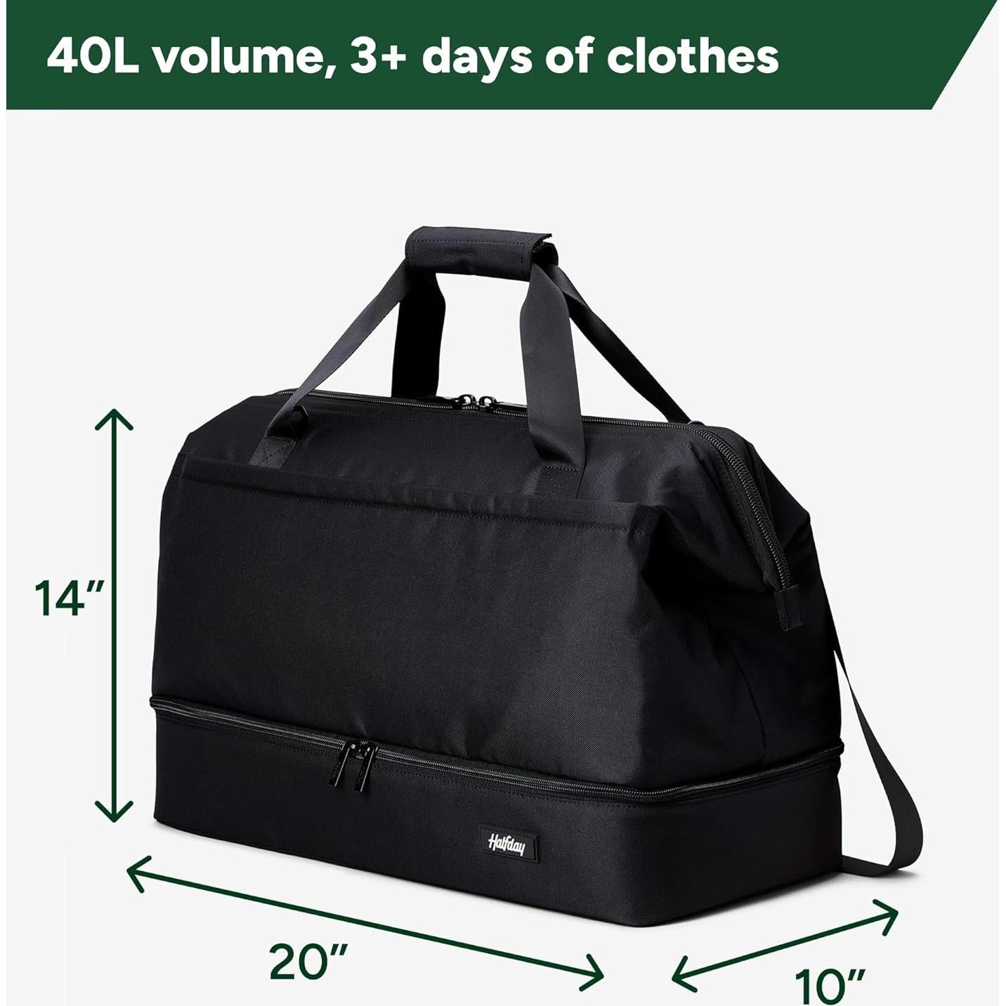 Bolsa de viaje Halfday 40L Jet | Compartimento para zapatos