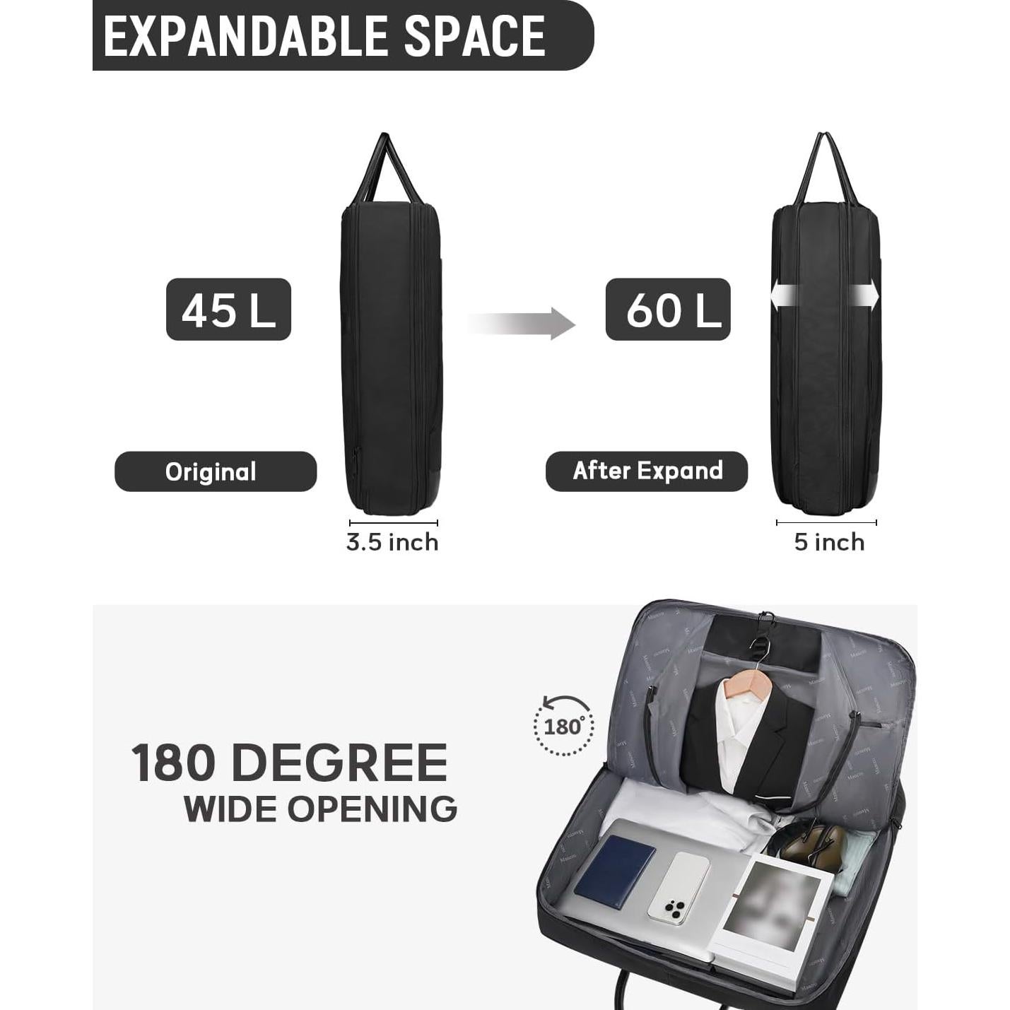 Bolsa de Ropa de Viaje Mancro Expandible 69L para Trajes