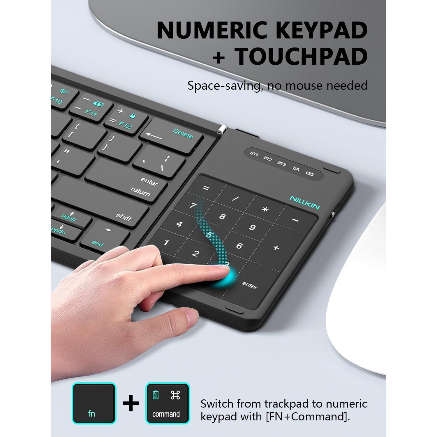 Teclado Plegable Bluetooth Nillkin con Touchpad y Numérico - Negro