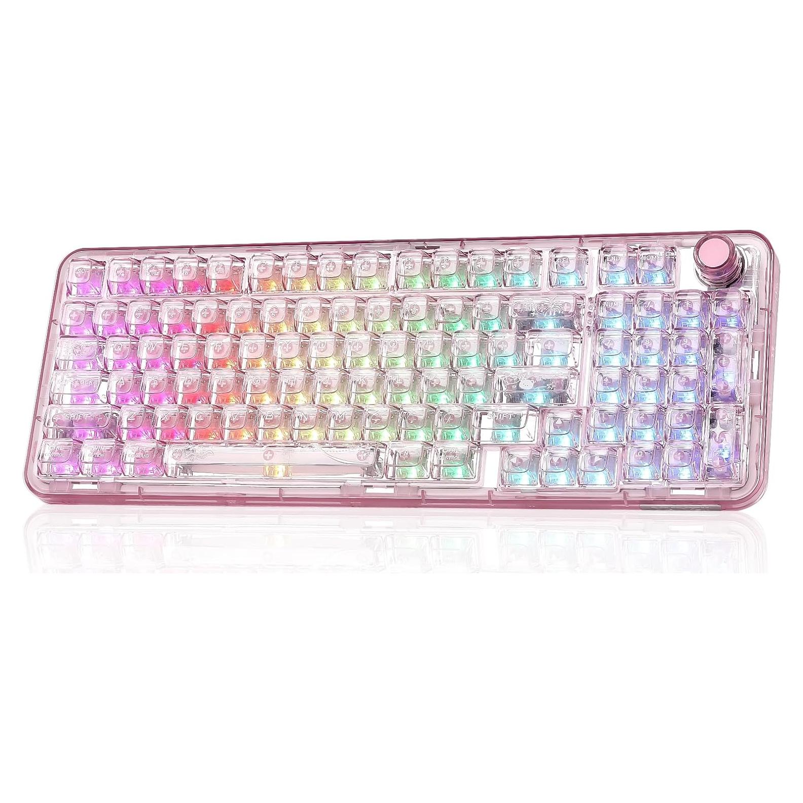 Teclado Mecánico Inalámbrico YUNZII X98 RGB Rosa Interruptor Snow