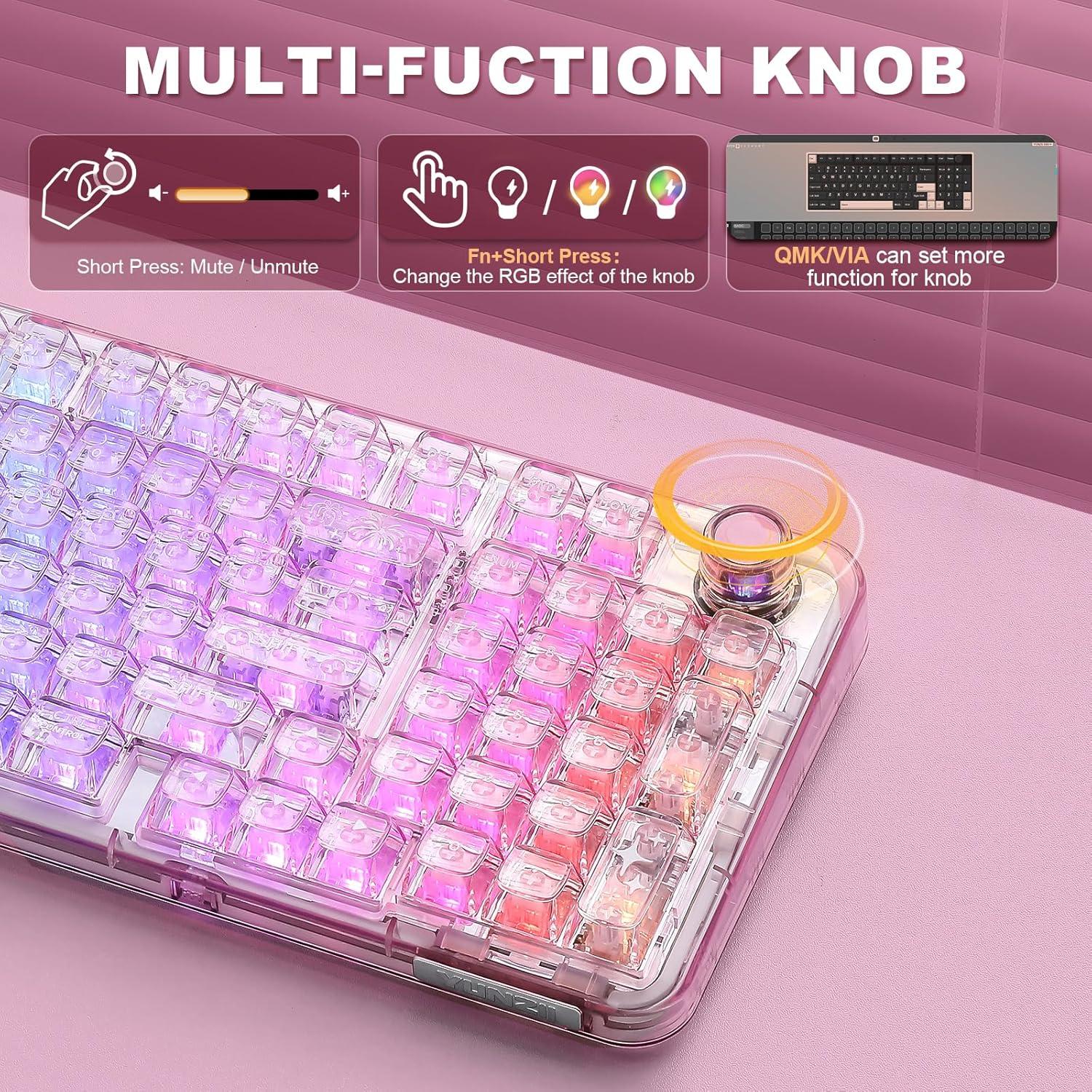 Teclado Mecánico Inalámbrico YUNZII X98 RGB Rosa Interruptor Snow