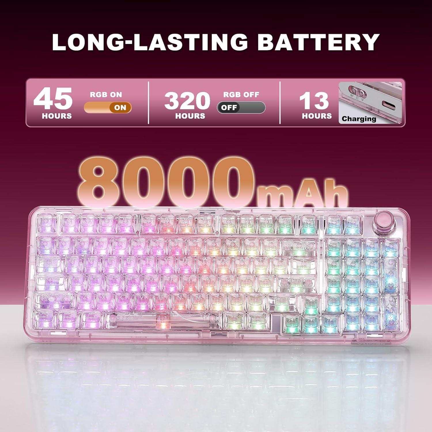 Teclado Mecánico Inalámbrico YUNZII X98 RGB Rosa Interruptor Snow