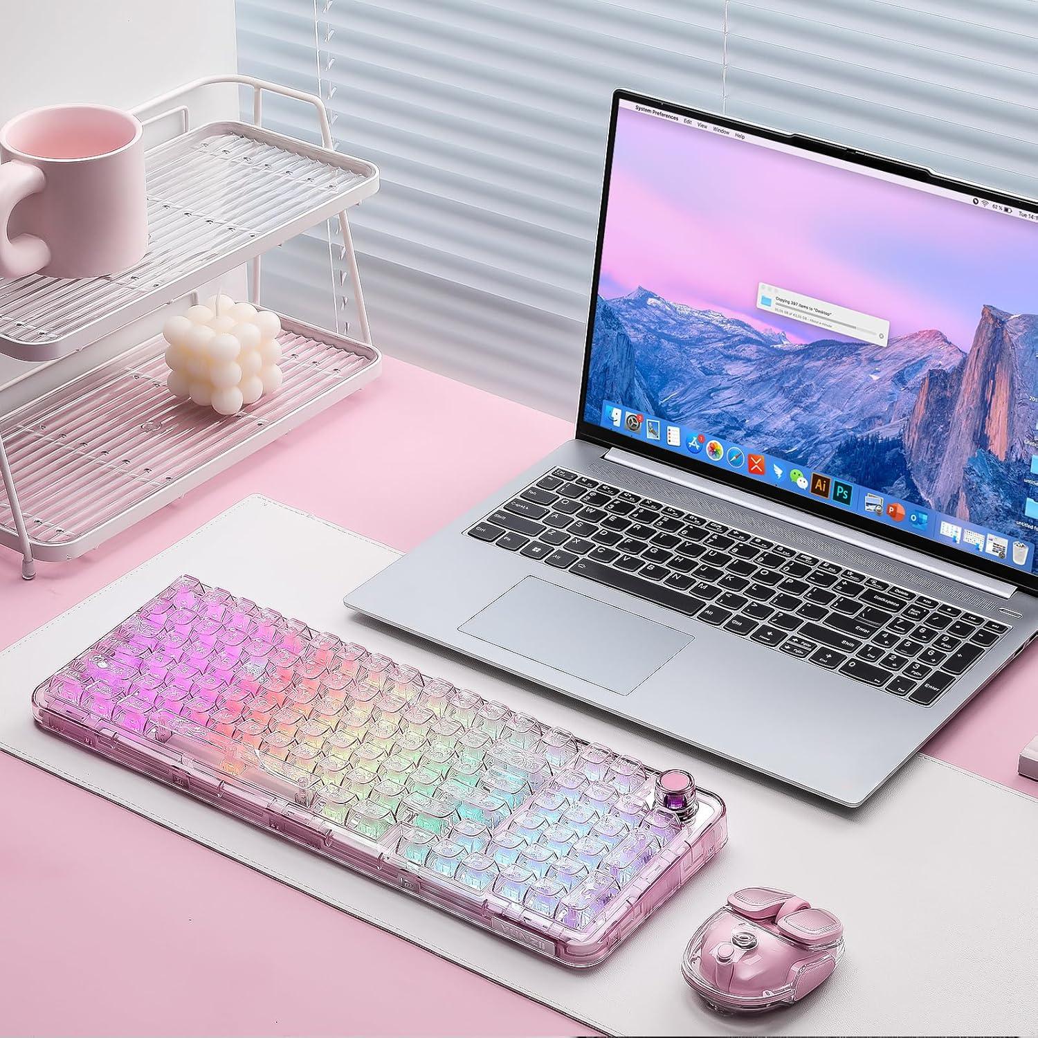 Teclado Mecánico Inalámbrico YUNZII X98 RGB Rosa Interruptor Snow