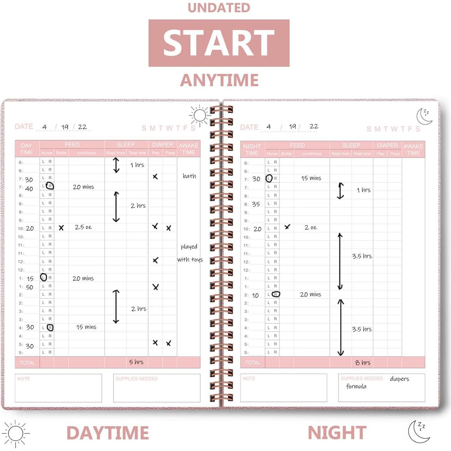 Registro Diario del Bebé A5 - Planificador Rosa PU 152 Páginas