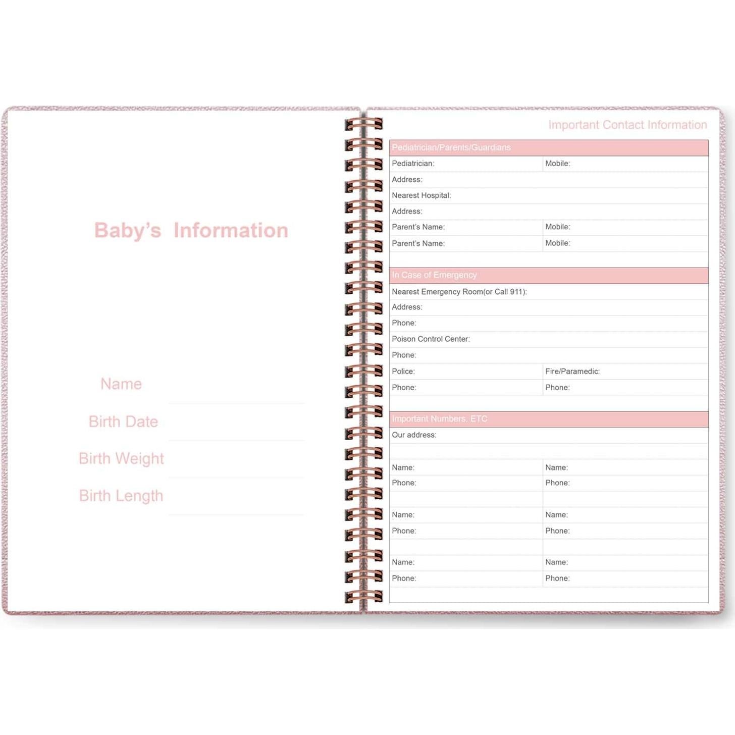 Registro Diario del Bebé A5 - Planificador Rosa PU 152 Páginas