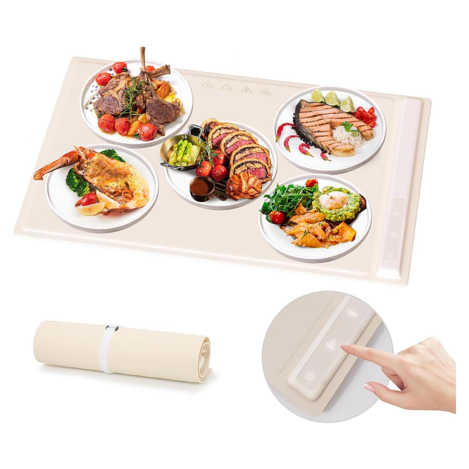 Bandeja Calentadora Eléctrica Cudenwoow 60-100°C Plegable Beige