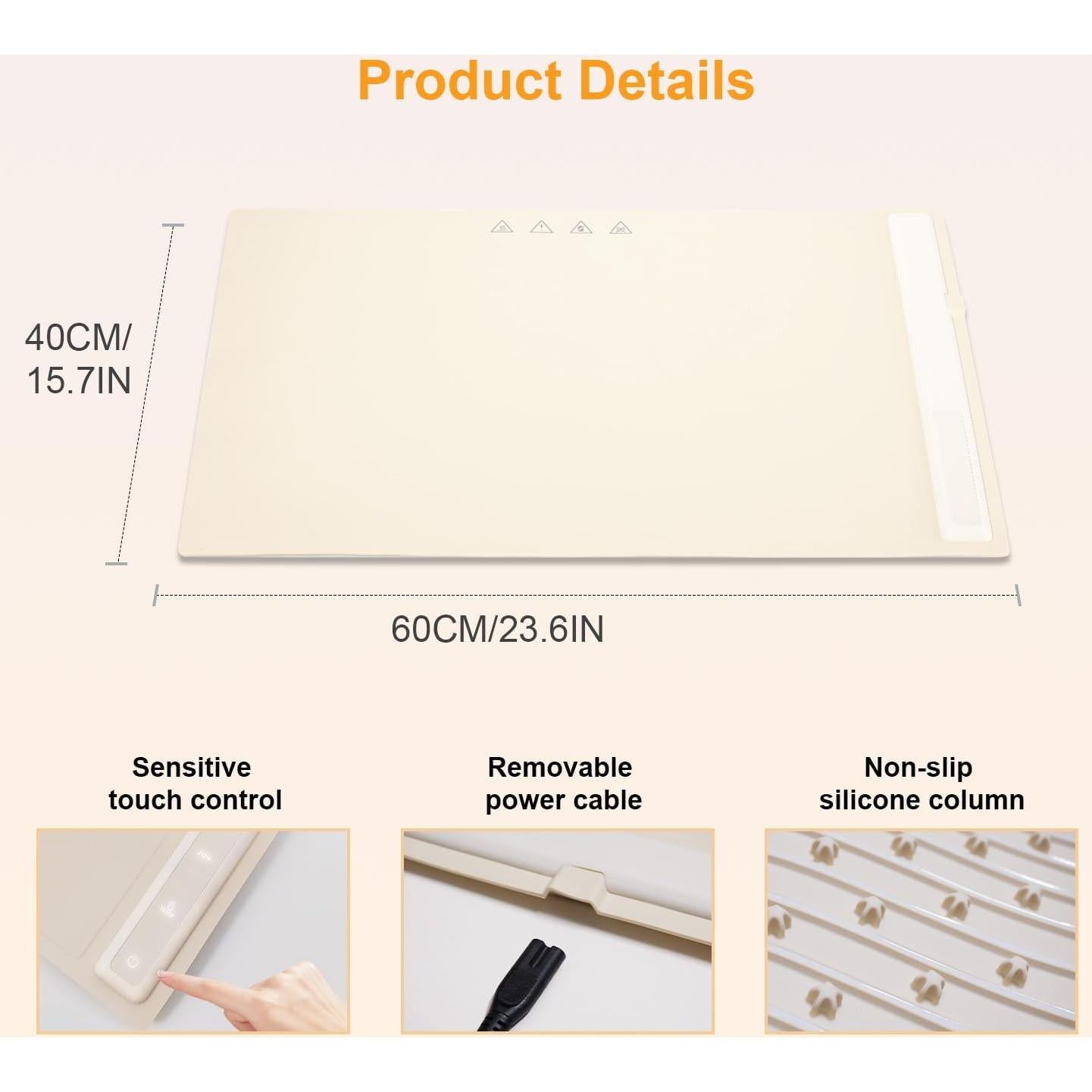 Bandeja Calentadora Eléctrica Cudenwoow 60-100°C Plegable Beige