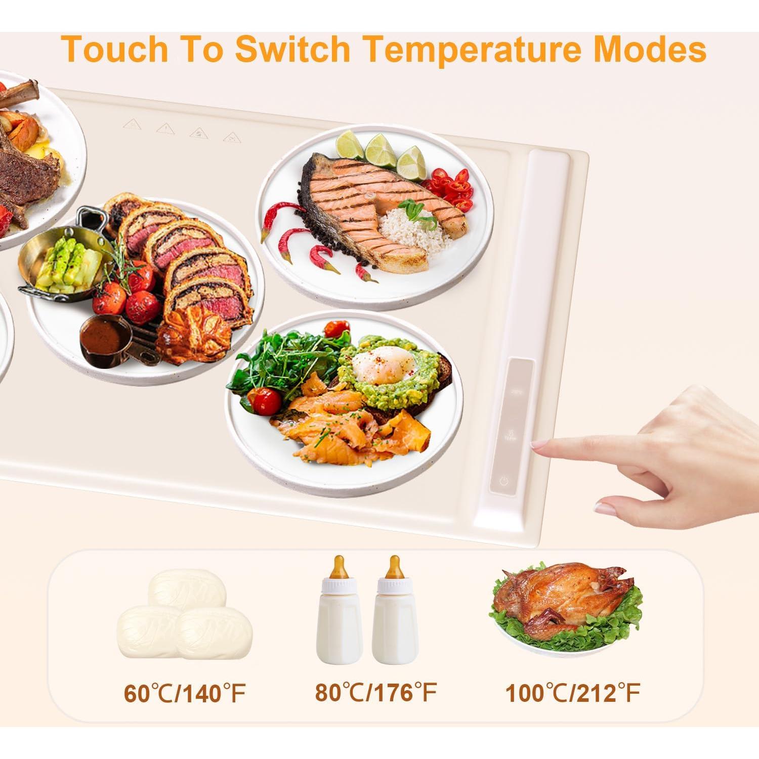 Bandeja Calentadora Eléctrica Cudenwoow 60-100°C Plegable Beige