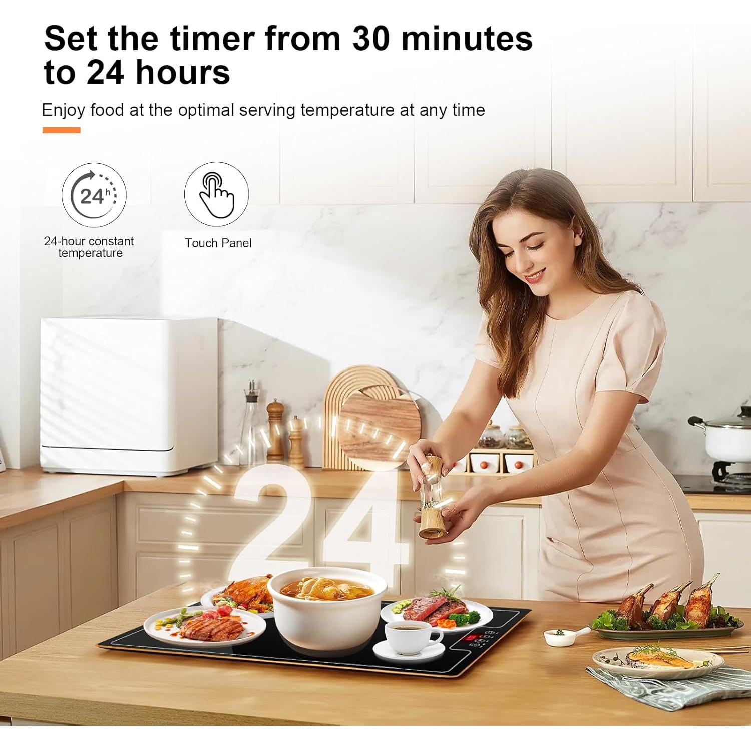 Bandeja Calentadora Eléctrica QEGOON 60.2x40.1cm con Termostato