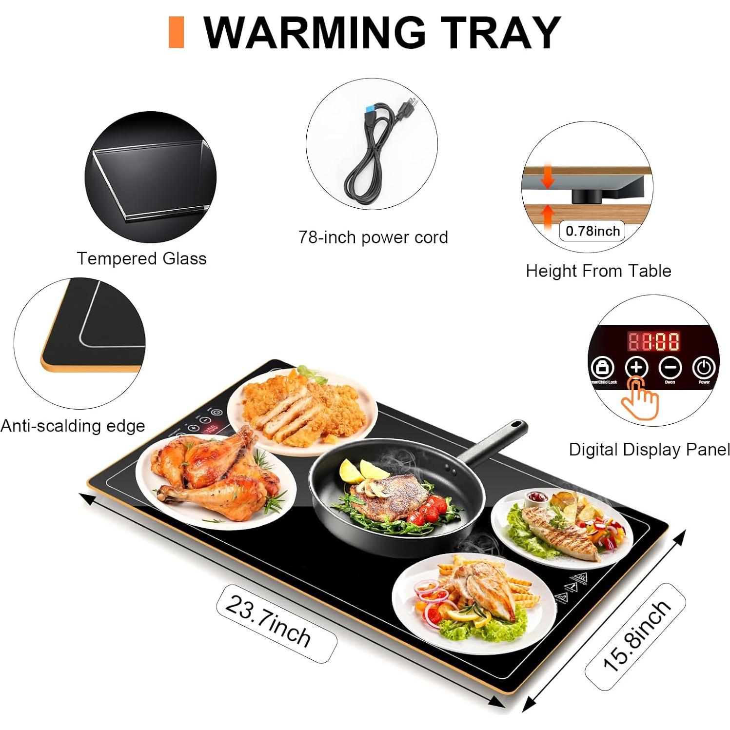 Bandeja Calentadora Eléctrica QEGOON 60.2x40.1cm con Termostato