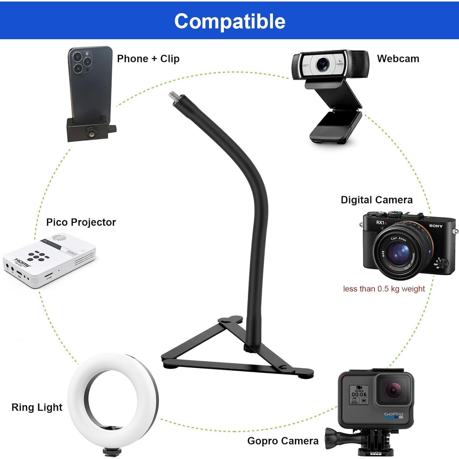 Soporte de Teléfono Ajustable Mippko con Brazo Flexible 50 cm