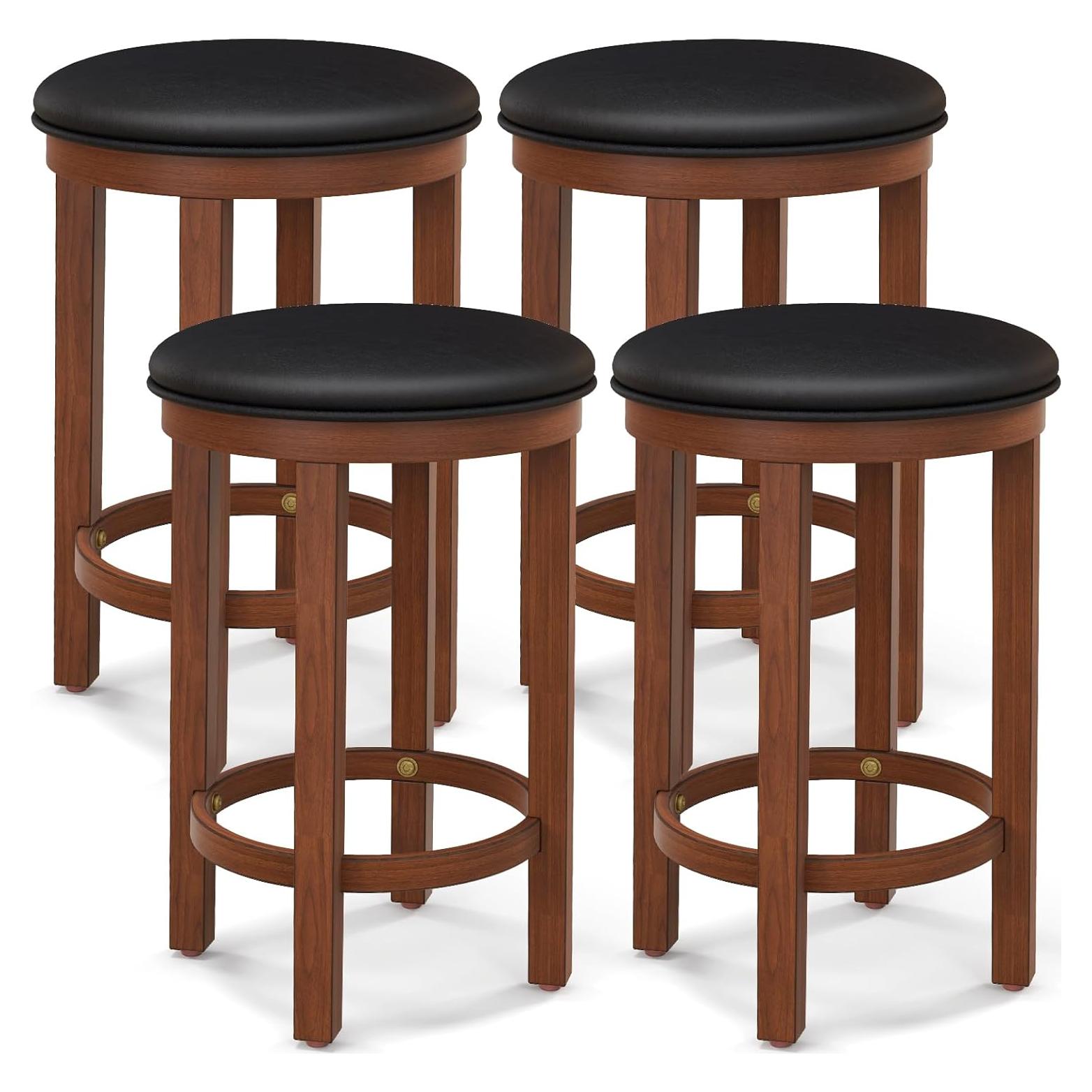 Conjunto de 4 Taburetes de Bar Giantex, Altura 63.5 cm, Negro y Nogal