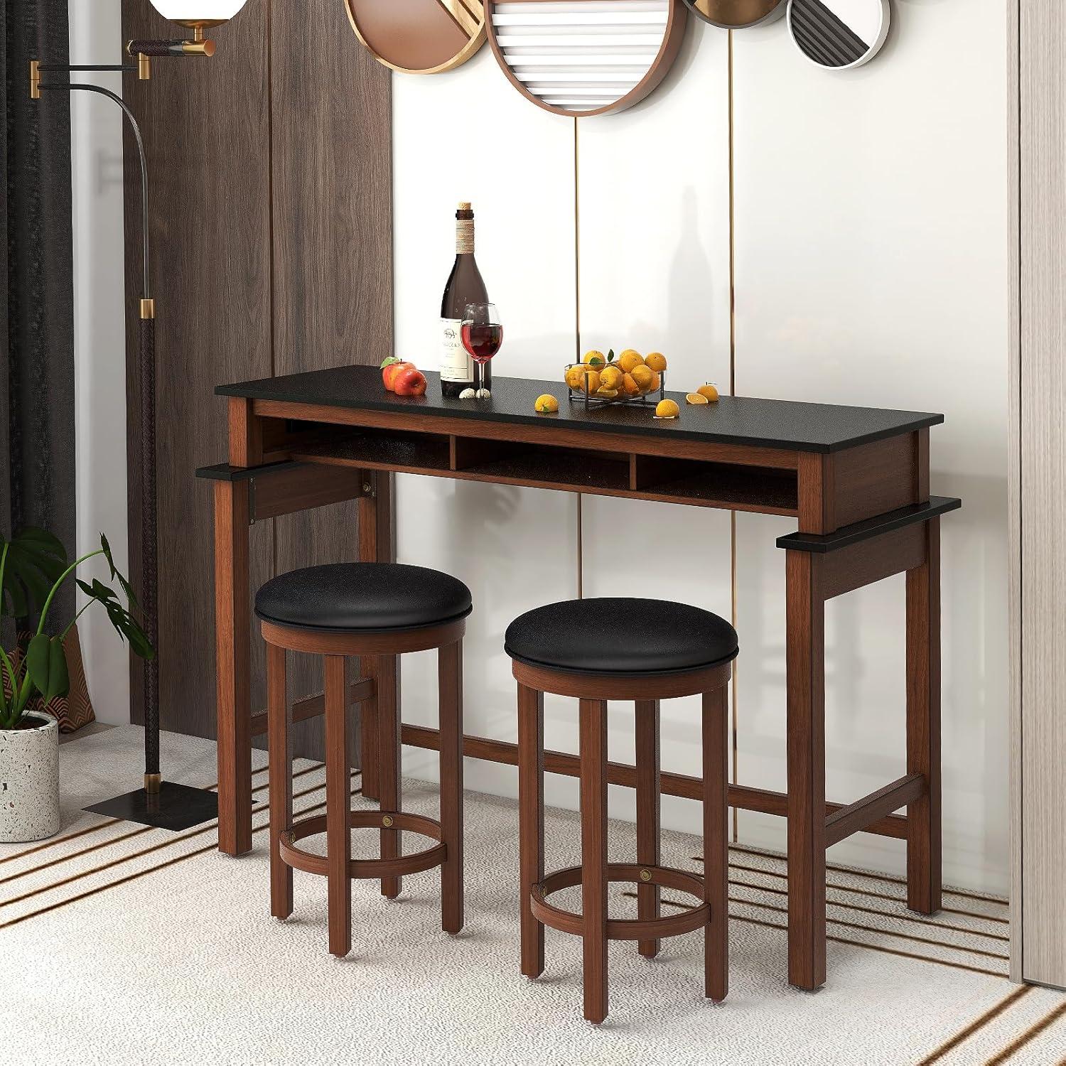 Conjunto de 4 Taburetes de Bar Giantex, Altura 63.5 cm, Negro y Nogal