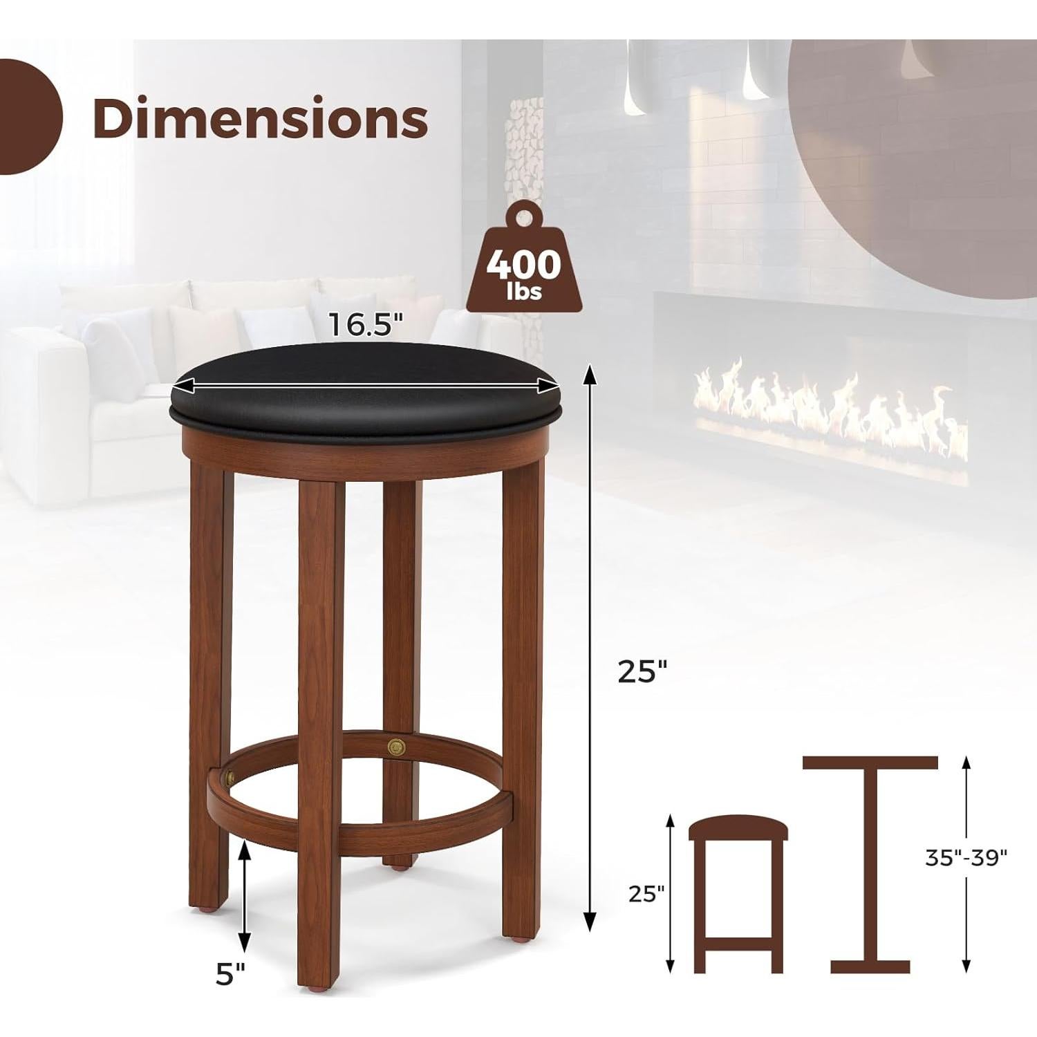 Conjunto de 4 Taburetes de Bar Giantex, Altura 63.5 cm, Negro y Nogal