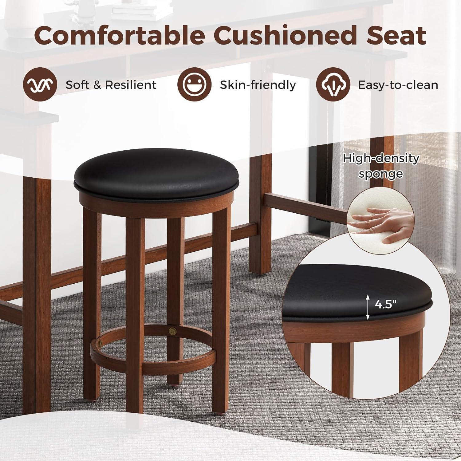 Conjunto de 4 Taburetes de Bar Giantex, Altura 63.5 cm, Negro y Nogal