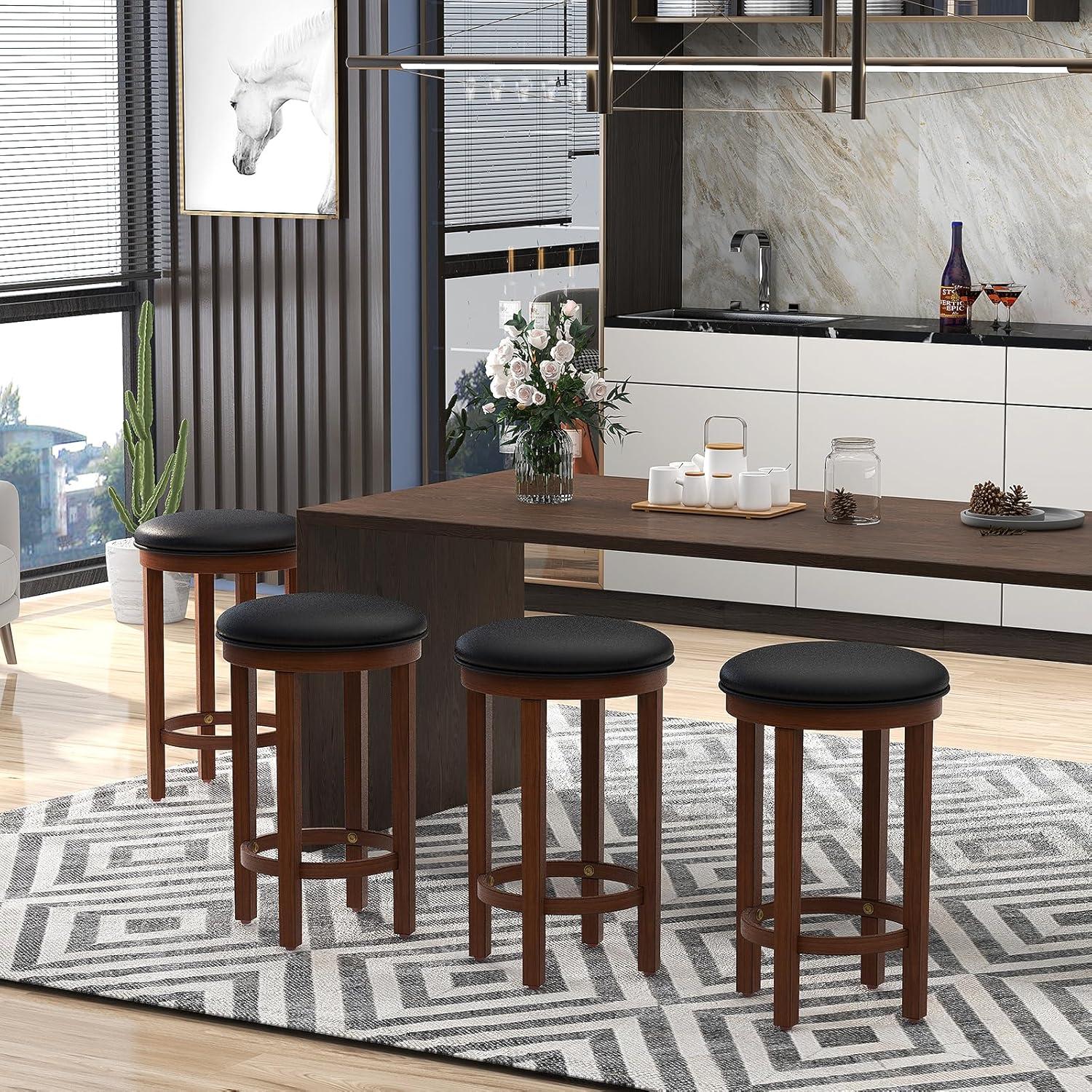 Conjunto de 4 Taburetes de Bar Giantex, Altura 63.5 cm, Negro y Nogal