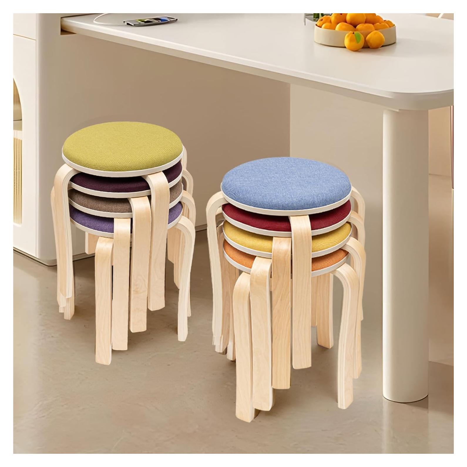 Juego de 8 Taburetes Apilables Ageanbri - Madera y Tela